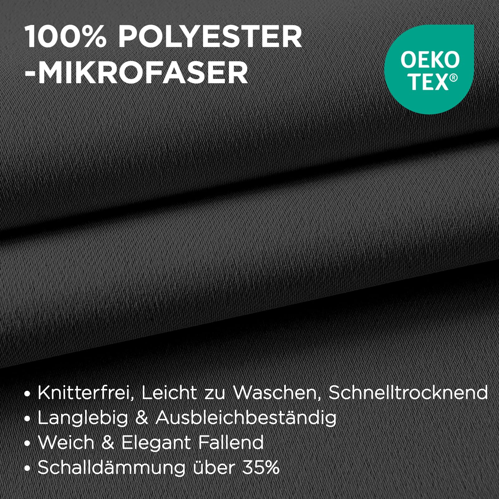 Joydeco Verdunkelungsvorhänge Dunkelgrau mit Ösen 2er Set H 240 x B 140 cm – Bild 3