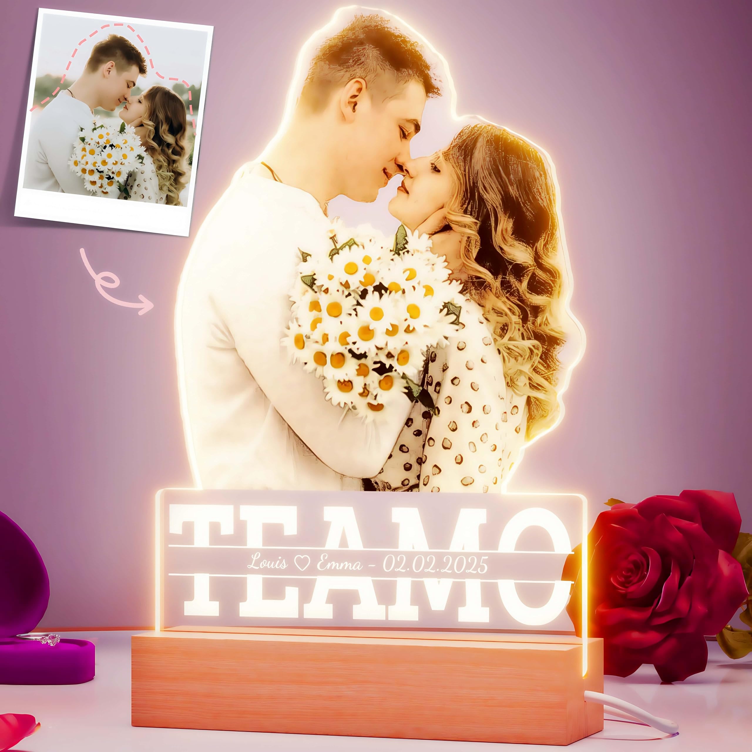 iDIY Lampara Personalizada con Foto - Regalos San Valentin Hombre Mujer - Regalos Personalizados Parejas, Aniversario, Novio, Novia, Cumpleaños - Regalos Originales
