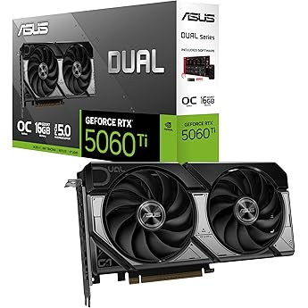 ASUS Dual GeForce RTX 5060 Ti 16GB GDDR7 OC Edition Gaming Graphics Card (Nvidia GeForce RTX5060Ti DLSS 4, 2.5-Slot Design, P