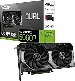 ASUS Dual GeForce RTX 5060 Ti 16GB GDDR7 OC Edition (PCIe 5.0, 16GB GDDR7, DLSS 4, HDMI 2.1b, DisplayPort 2.1b, design de 2.5 compartimentos, design de ventilador axial-tech, tecnologia 0dB)