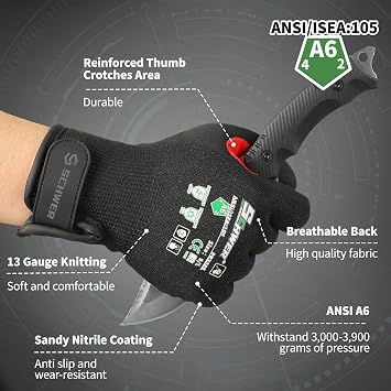 Schwer FreezeGuard Winter Work Gloves for Men and Women, ANSI A6 Cut Resistant Gloves With Super Grip, Freezer Glove for Work, Touchscreen, Thermal Insulated, PR3388, Black Knight (L, 1 Pair)