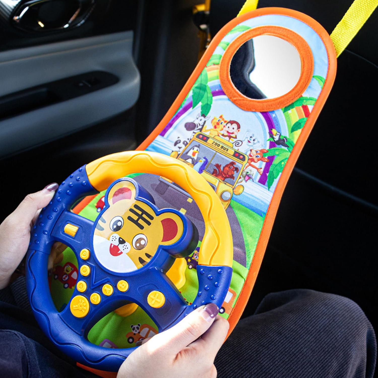 Steering Wheel Toy Hanging Car Seat Toy – Interactive Sound & Light Educational Kids Steering Wheel for Car Crib Stroller