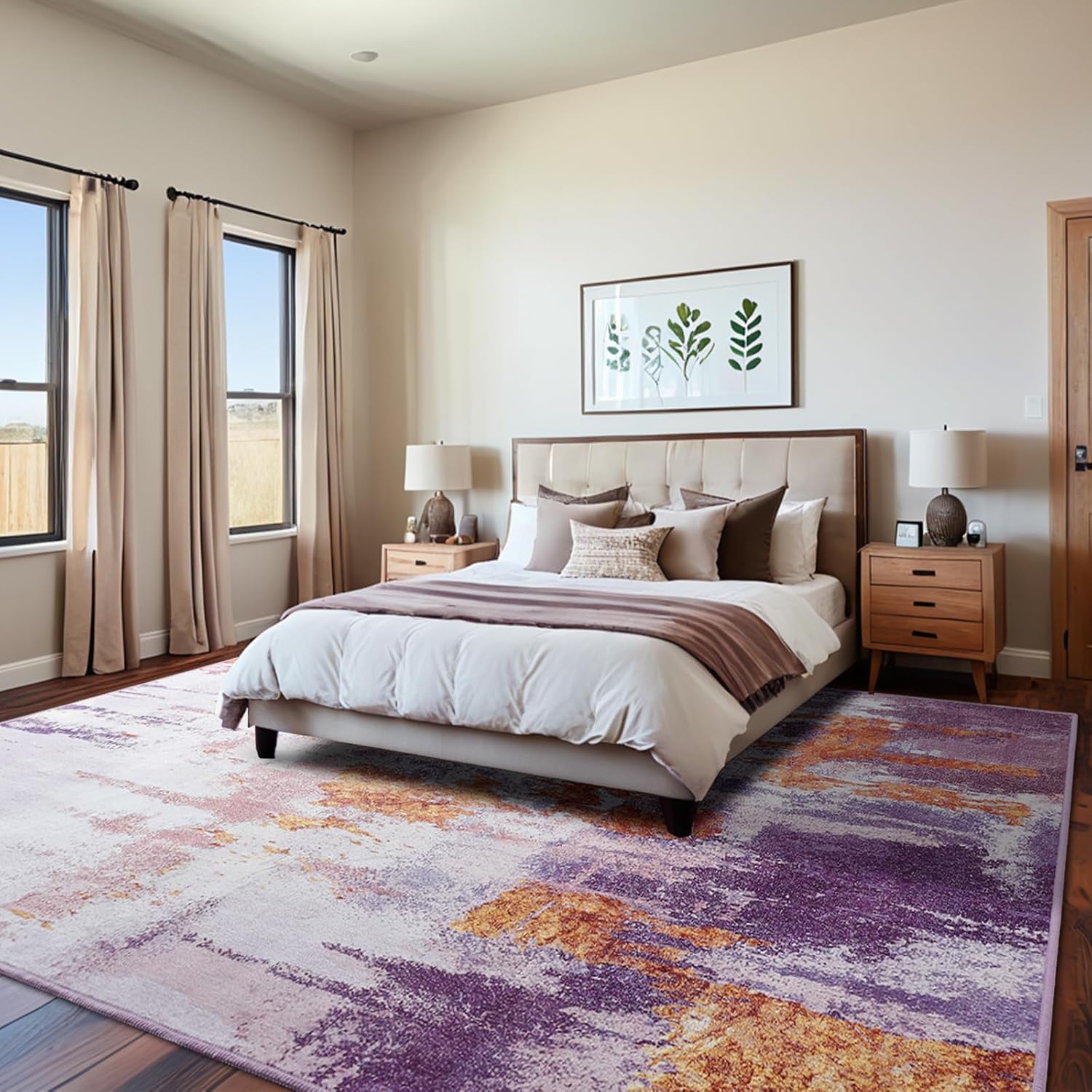 Area Rug 5x7 Washable Rugs Modern Abstract Area Rug Soft Non-Slip Non-Shedding Faux Wool Stain Resistant Floor Carpets for Living Room Bedroom Dining Room Kids Room Home Office (Purple, Multi)