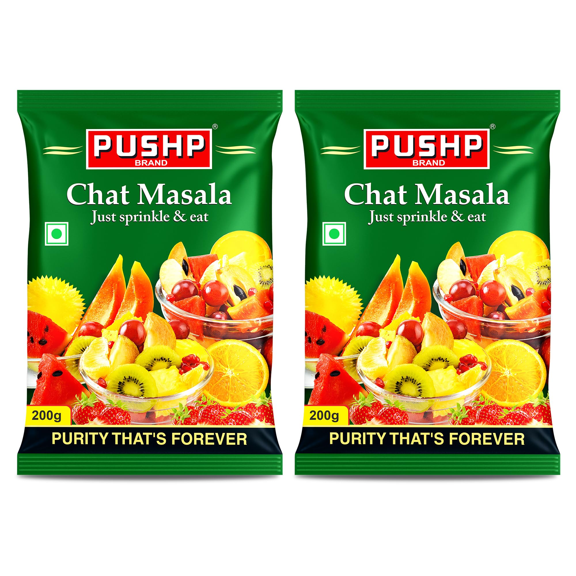 Pushp Chat Masala | 200g Pouch | Pack of 2 | Tangy and Spicy Seasoning | Perfect for Fruits & Snacks | No Added Preservatives | Hygienically Packed |