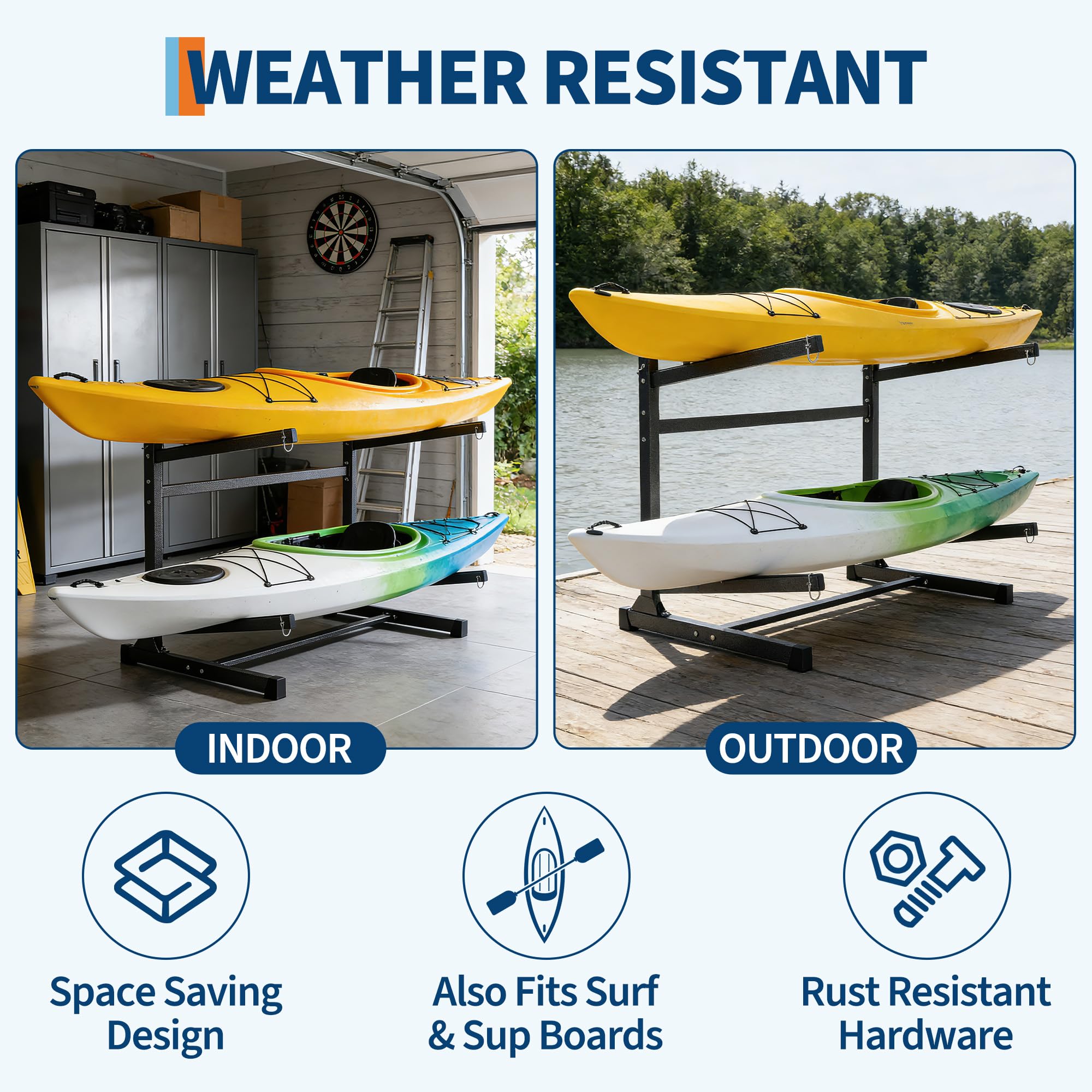 Garvee Rack de Stockage Robuste pour Kayak – Support autoportant à 2 Niveaux, Acier résistant, Usage intérieur/extraérieur, idéal Garage, Quai, abri – Support Industriel fiable
