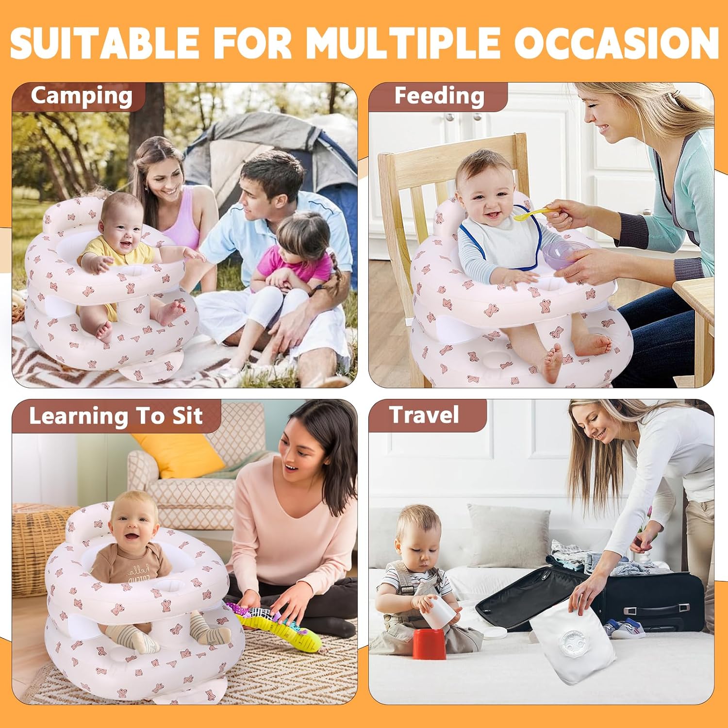 Inflatable Baby Seat for Babies 3 Months & Up, Inflatable Baby Support Seat for Sitting Up, Toddler Baby Floor Chair with Built in Air Pump, Upgrade Water Injection Function, More Stable (Color#02)