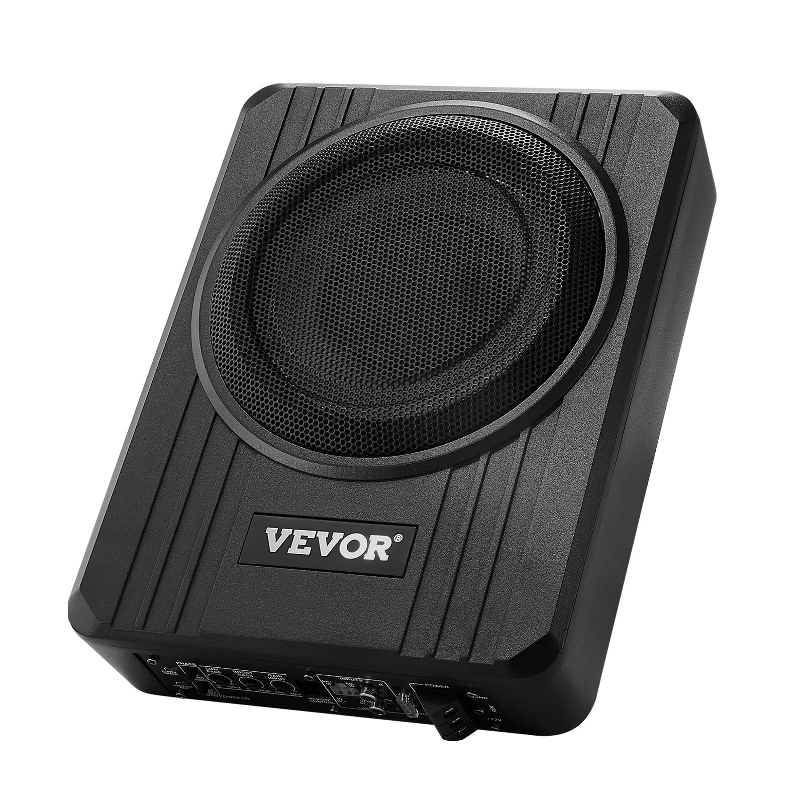 VEVOR Subwoofer per Auto Sotto Sedile, Subwoofer Auto Sottile Sistema Audio a Basso Profilo, Audio con Amplificatore integrato, Ingresso Livello Alto Basso Regolatore del Volume 203 mm e 400W