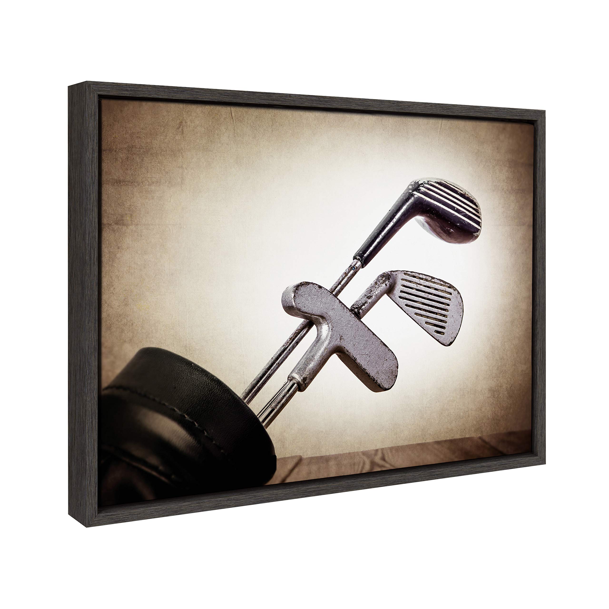 DesignOvation Sylvie Vintage Golf Clubs Framed Canvas by Shawn St. Peter, 18x24 Dark Grey, Transitional Sports Wall Decor for Office, Bedroom, Or Living Room