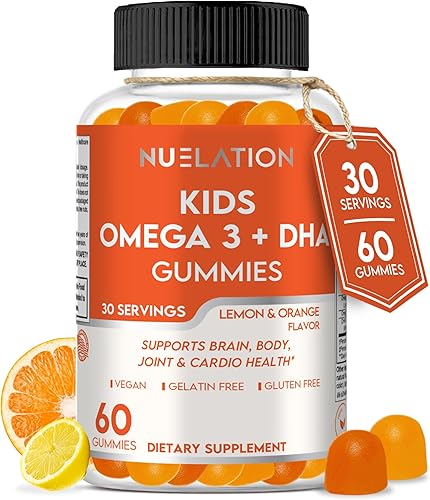 Gomitas veganas de Omega 3 para niños con DHA  Sin gelatina, sin gluten, Omega 3 6 9 suplementos que apoyan la salud del cerebro, los ojos, el