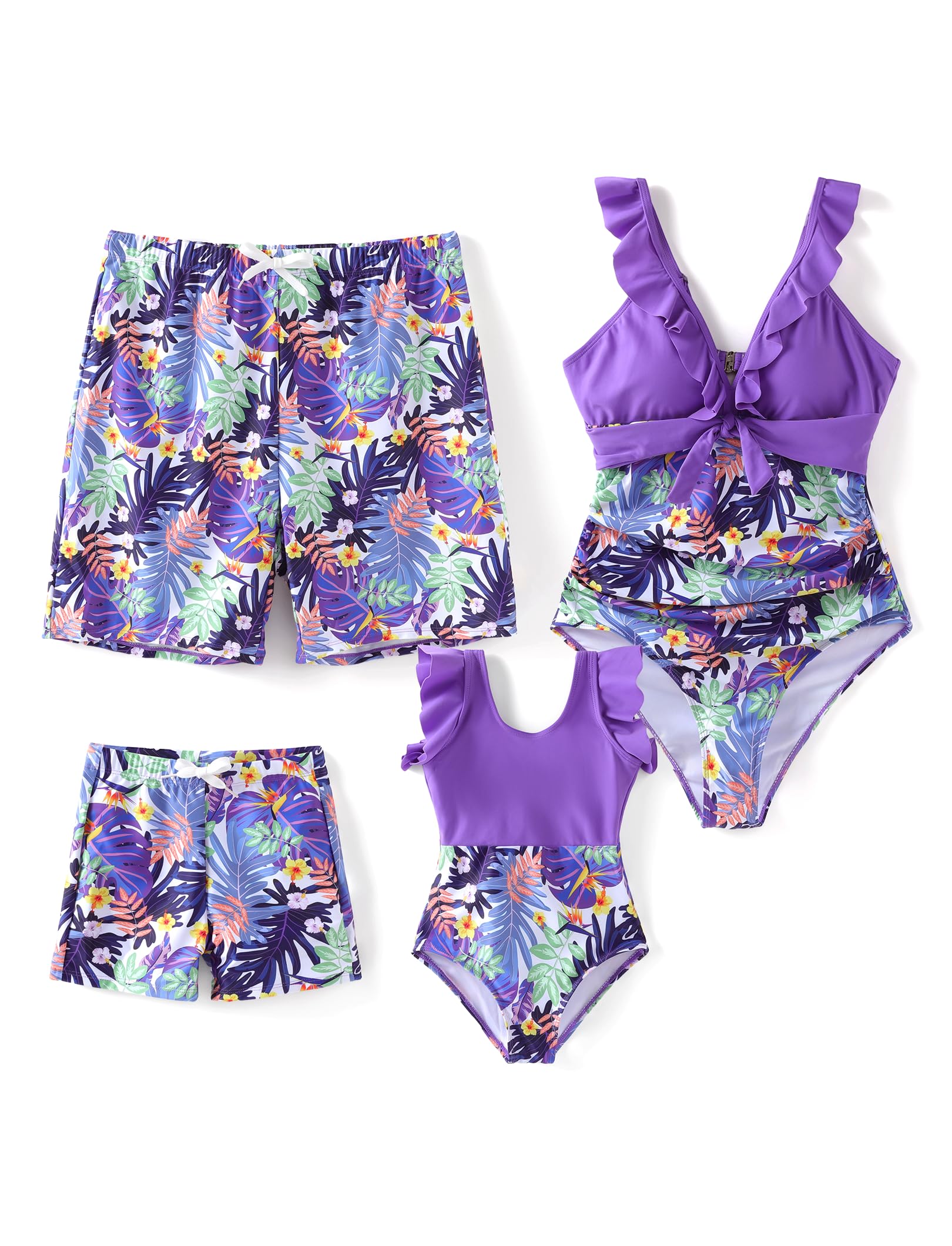 PATPAT Family Matching Swimwear Set: Floral Print Sleeveless Ruffled One Piece Bathing Suits