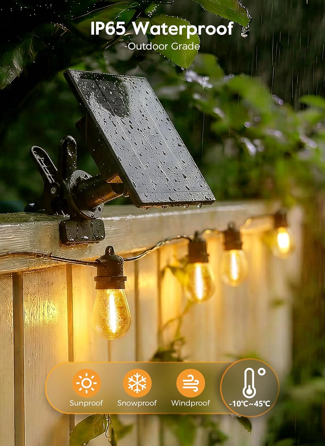 Image of the remote control for Minetom solar string lights, showing buttons for ON/OFF, brightness levels (25%, 50%, 75%, 100%), speed control, 3 light modes (Flash, Static, Breath), and timer settings (6H, 8H).