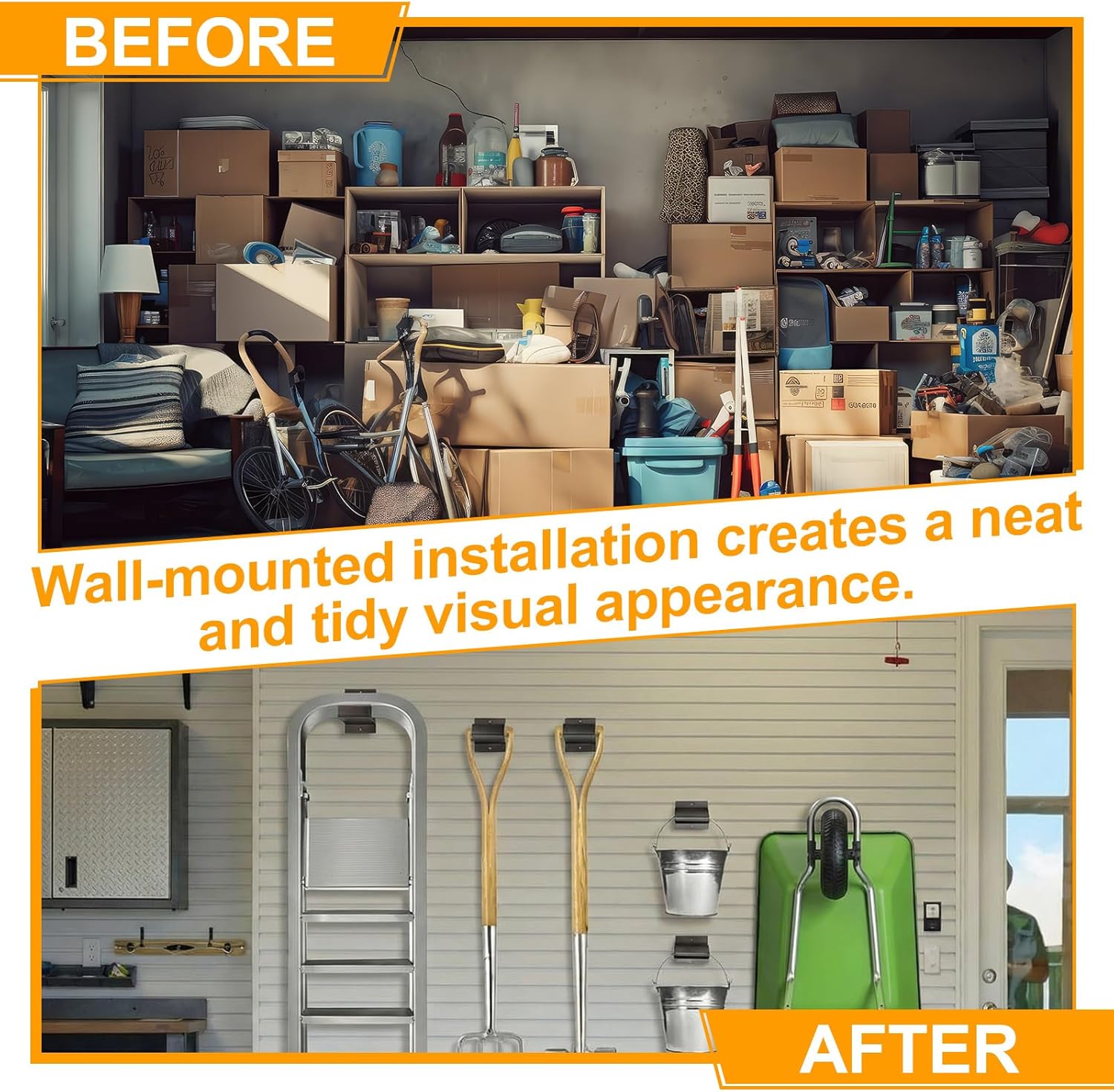 4 Pack Ladder Hooks for Garage Wall Heavy Duty Steel Ladder Brackets with Mounting Hardware, Heavy Duty Utility Hanger for Step, Wheelbarrow & Garden Tools Storage, 50 Lbs Capacity