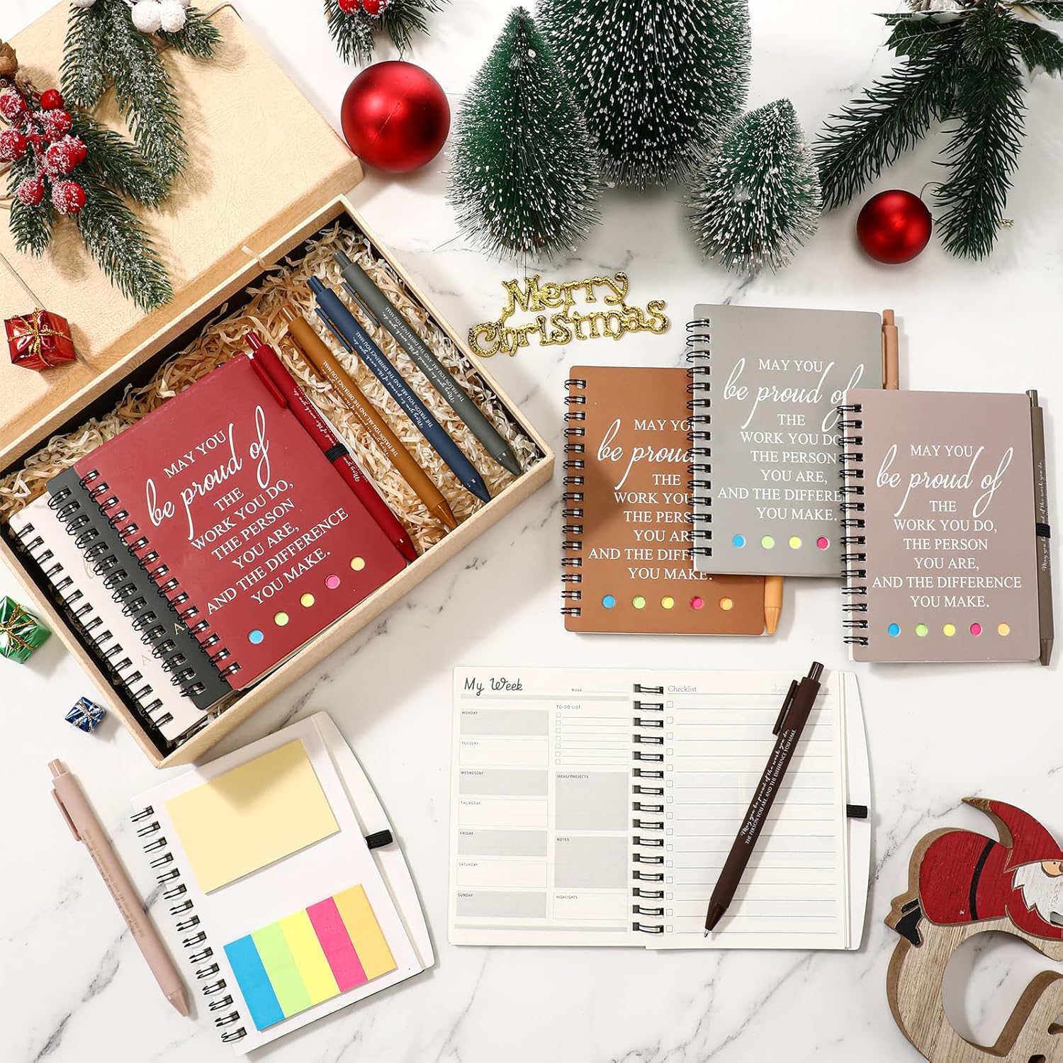 Resurhang 48 Pcs/ 24 Set Dispatcher Appreciation Week Gifts Bulk for Employee Coworkers A6 Notebooks Inspirational Journals Pens Office Gift for Teacher Volunteer(Christmas Color)