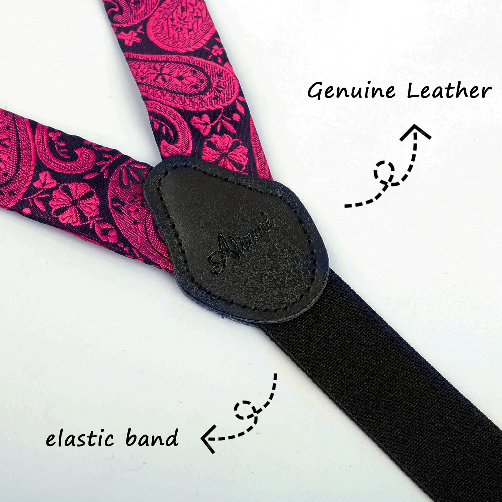Alizeal Jungen verstellbare Fliege mit floralem Paisley-Muster und Y-förmige Hosenträger mit 3 Clips