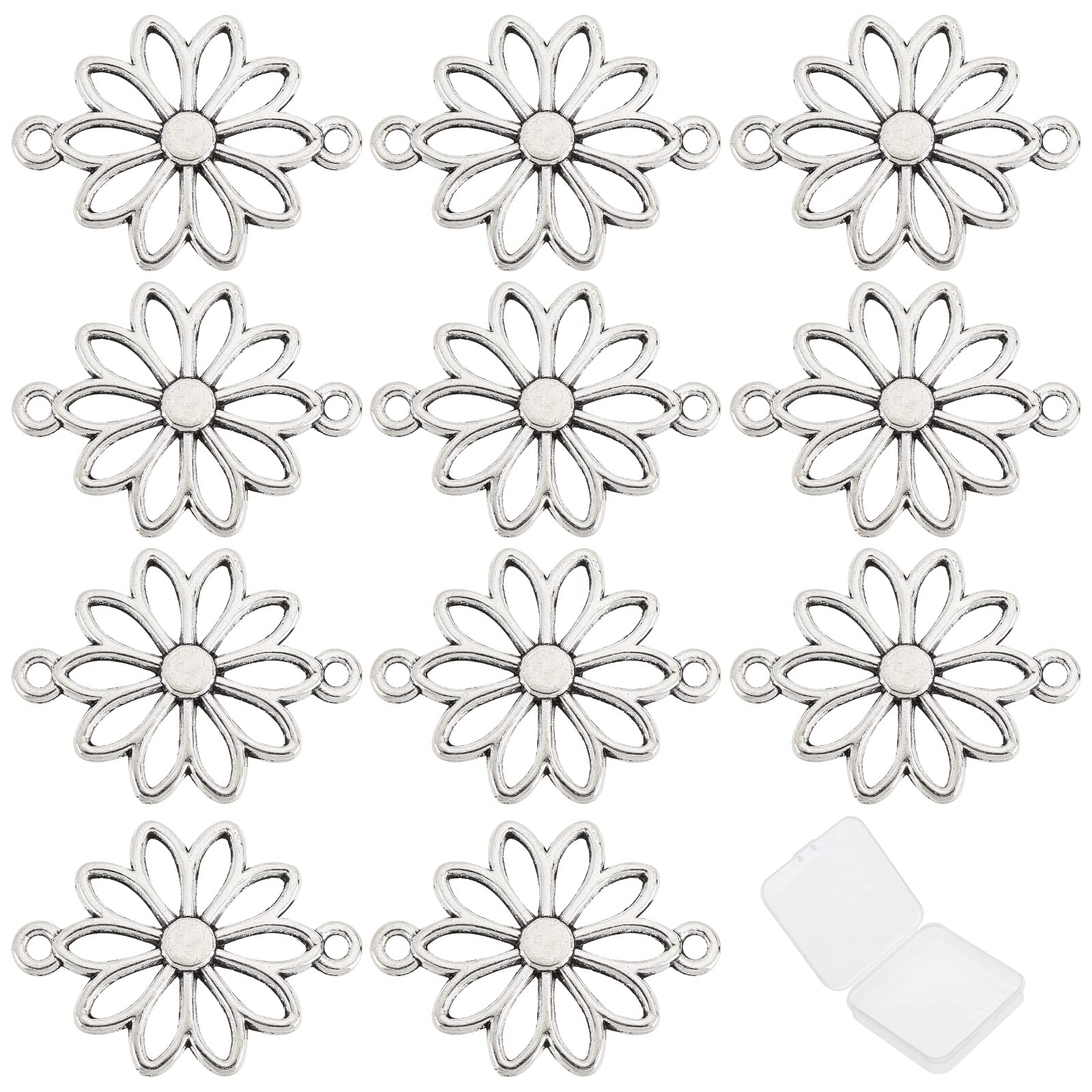 SUNNYCLUE 100 Connettori Floreali A Fiore In Lega Argento - Ciondoli A Margherita Cavi Tibetani Per Creazione Gioielli Fai Da Te - 4