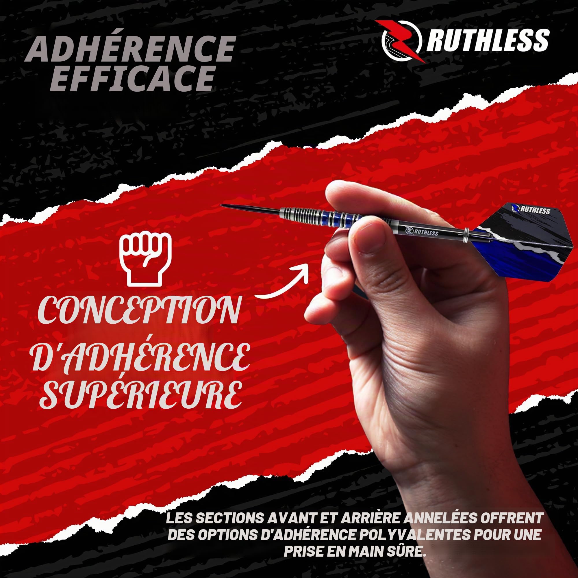 RUTHLESS Blue Falcon Jeu de fléchettes professionnelles en tungstène avec ailettes et tiges 23 g et 25 g