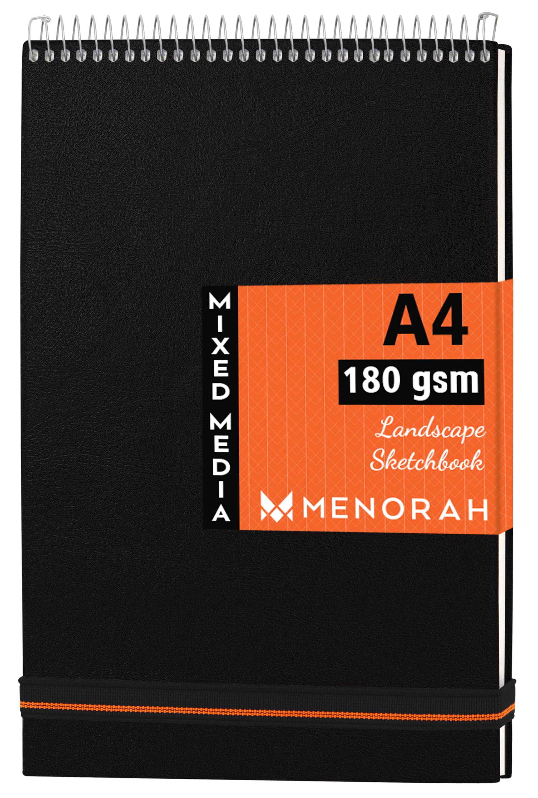 MENORAH Paper - A4 Sketchbooks for Artists - 180 GSM (100 Pages/50 Sheets) - Hard Spiral Bound, Drawing Book, Size (21.0 Cm X 29.7 Cm) - Solid Metal Spiral- Landscape(Black), Oil Paint