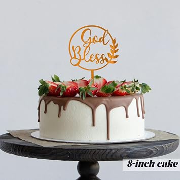 God Bless Cake Topper Gold Corss Baptism Cake Toppers for Christening Dedication Acrylic First Communion Cake Decorations Baptism Cupcake Toppers Circular