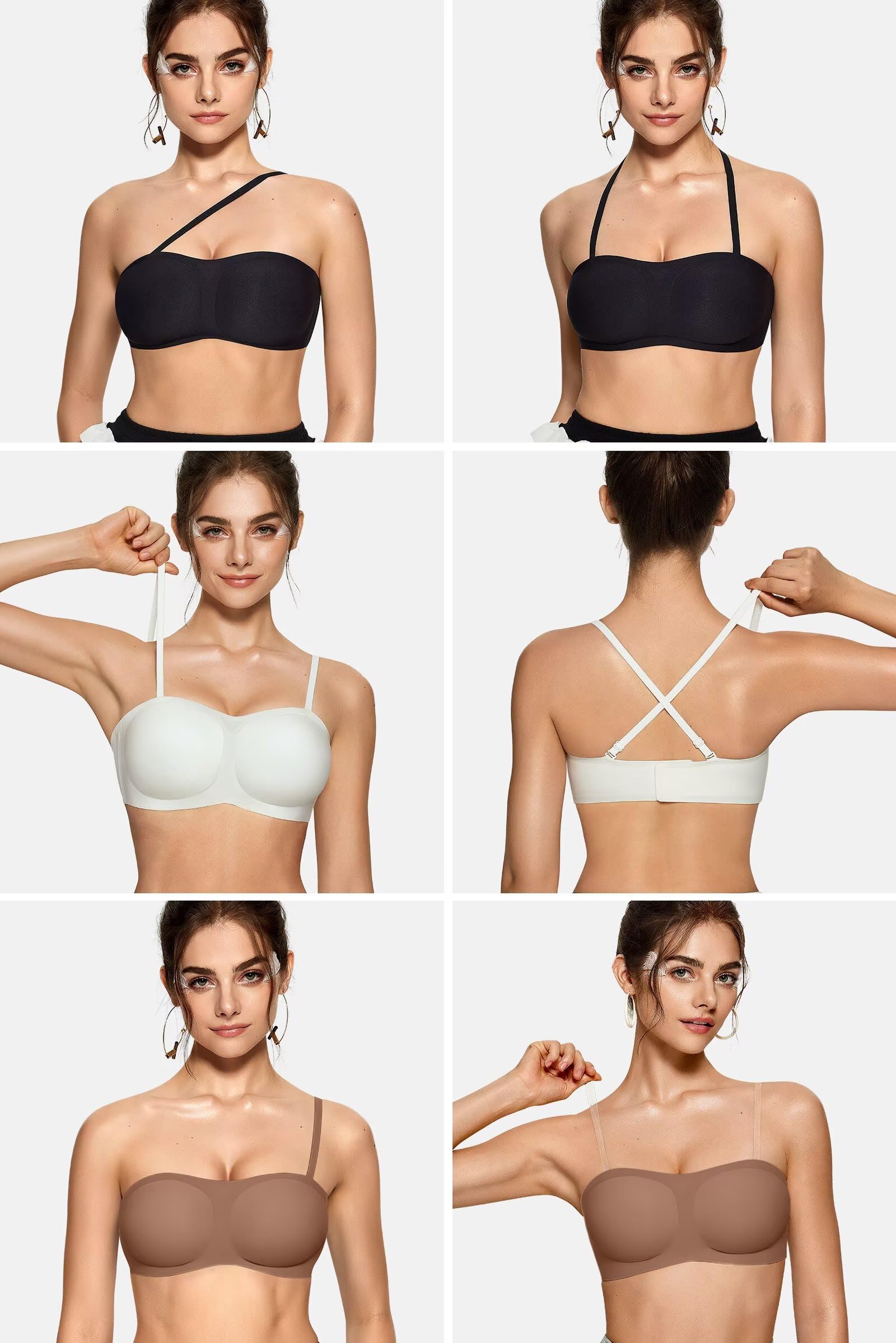 Vertvie Brasier sin tirantes sin tirantes para mujer, sin costuras, acolchado, brasier bandeau antideslizante, de silicona, parte superior de tubo push up, convertible