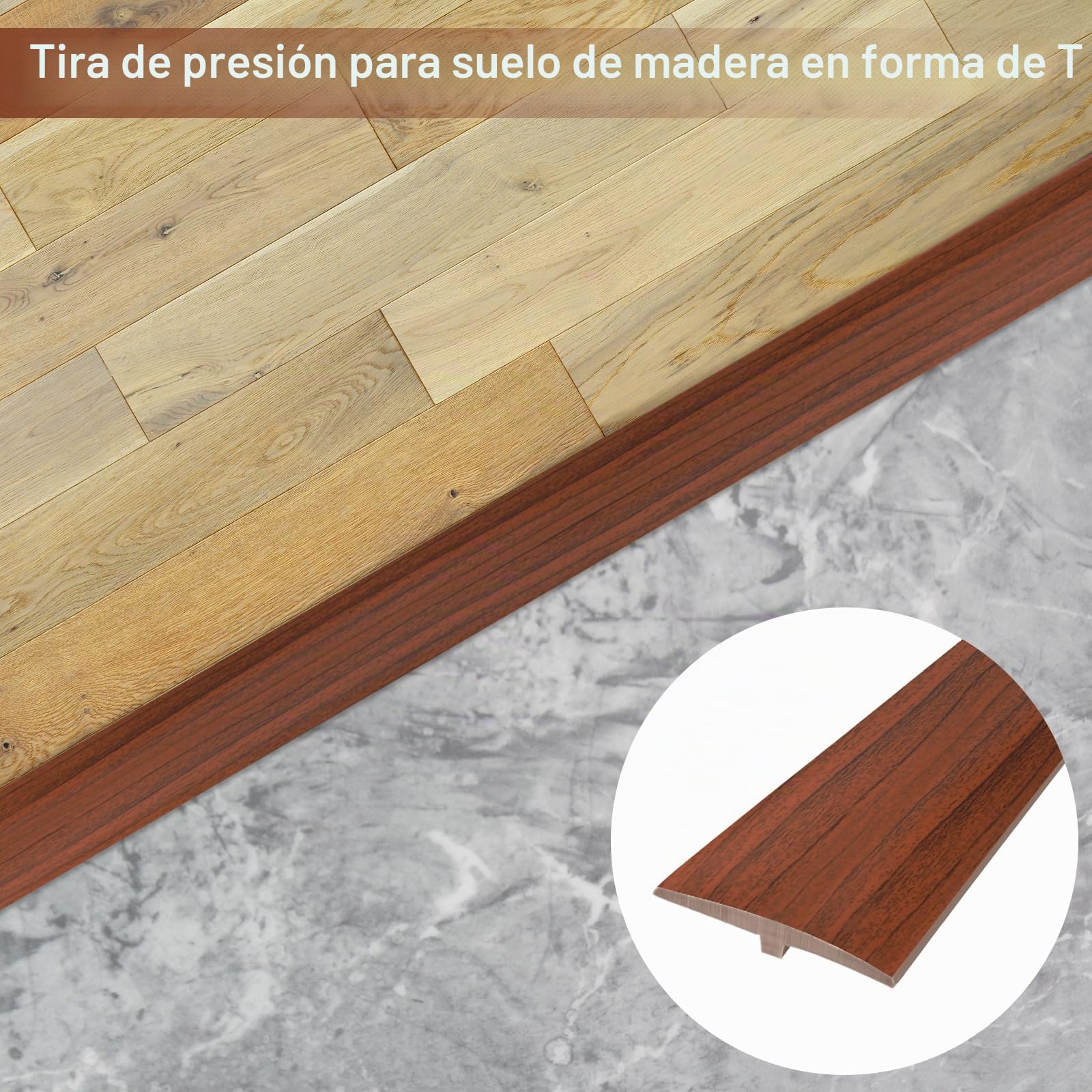 Perfil de Transición para Suelo - 5 cm x 3 m Perfil PVC Perfil Transición Suelo Desnivel Autoadhesivo, Perfil en T Listón de transición autoadhesivo, Listón Cubierta plana para juntas (Madera)