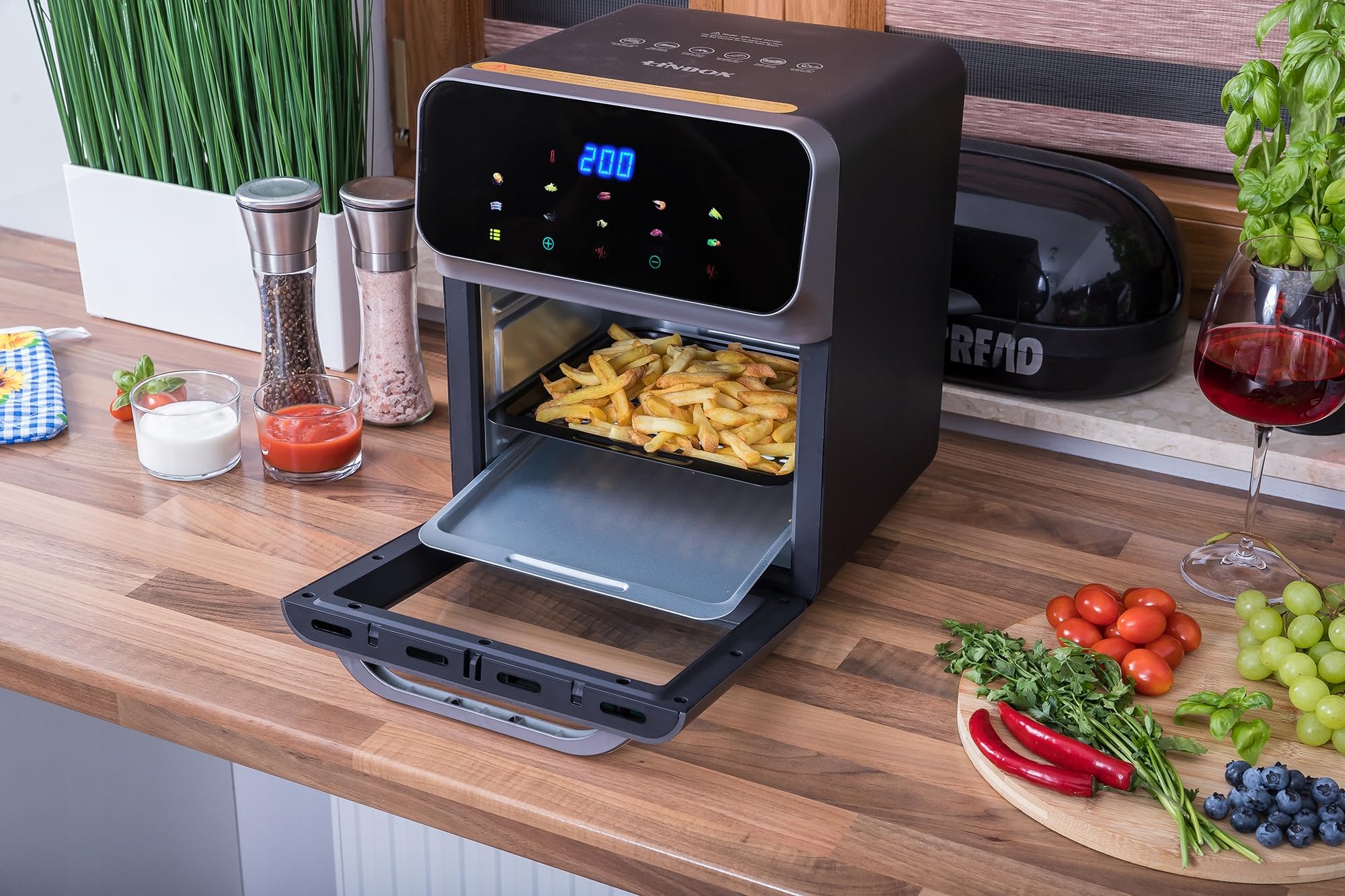 FRYTKOWNICA PIEKARNIK BEZTŁUSZCZOWY AIR FRYER LINBOX INOX CZARNY
