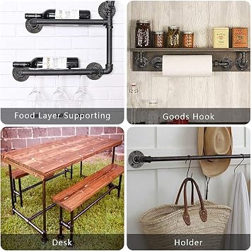 Baby Flower Durable U-Shaped Black Metal Tension Bracket Pipe Clamps, Two Hole Pipe Straps and Industrial Pipe Rack Fittings and U-Brackets (Pack of 6) (1/2 in), 202201