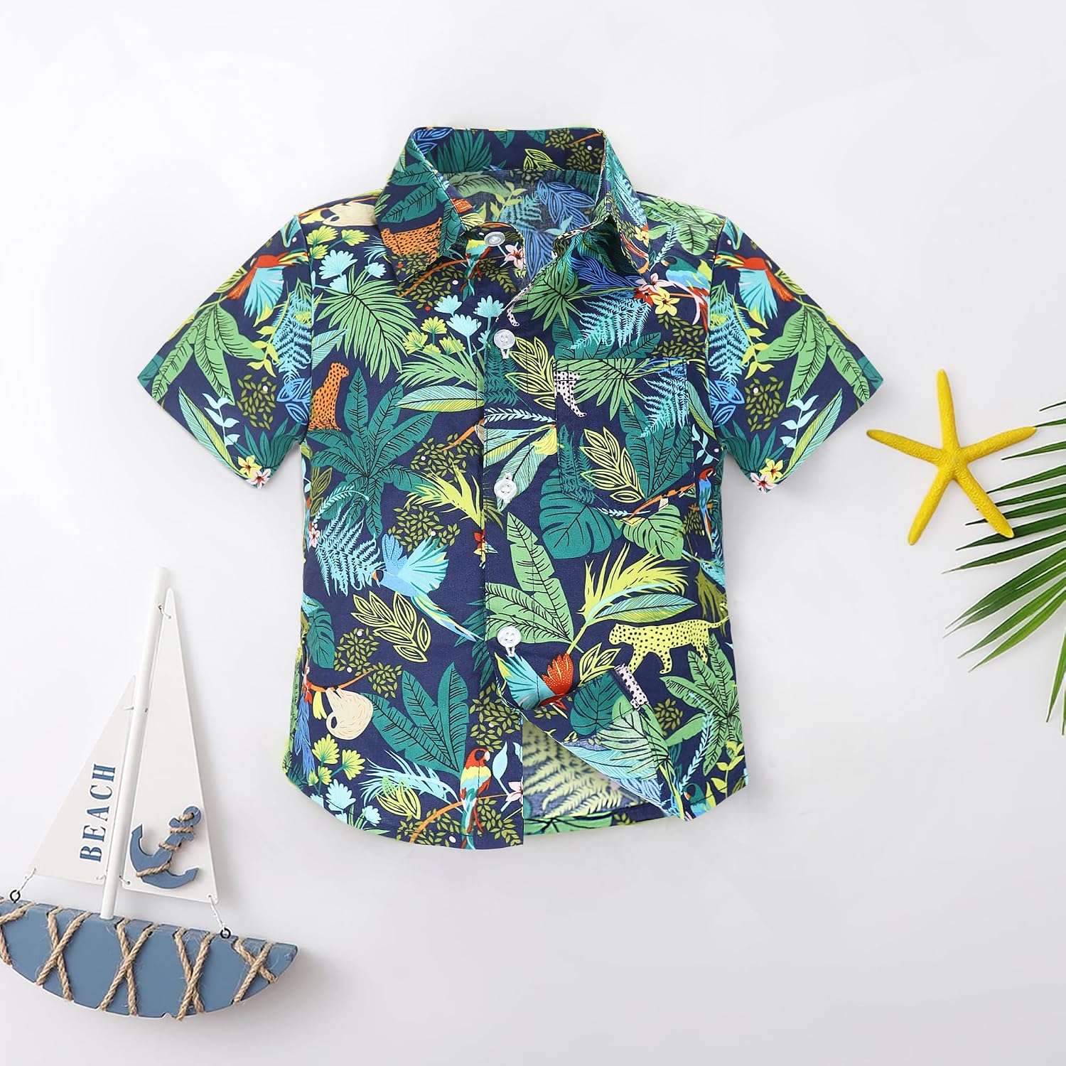 Toddler Boys Hawaiian Shirt Kids Short Sleeve Button Down T Shirts Little Boy Beach Clothes Print Aloha Tops 1-7 Years