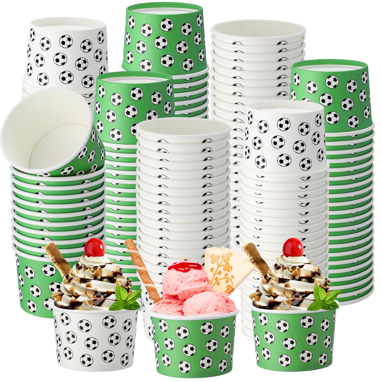 Honeydak 200 Pack Soccer Ball Ice Cream Cups 5 oz Green White