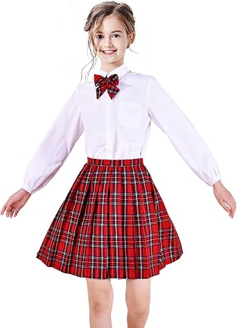 Sunny Fashion 3 Pieces School Uniform Girls White Shirt Skirt Collar Bow Tie