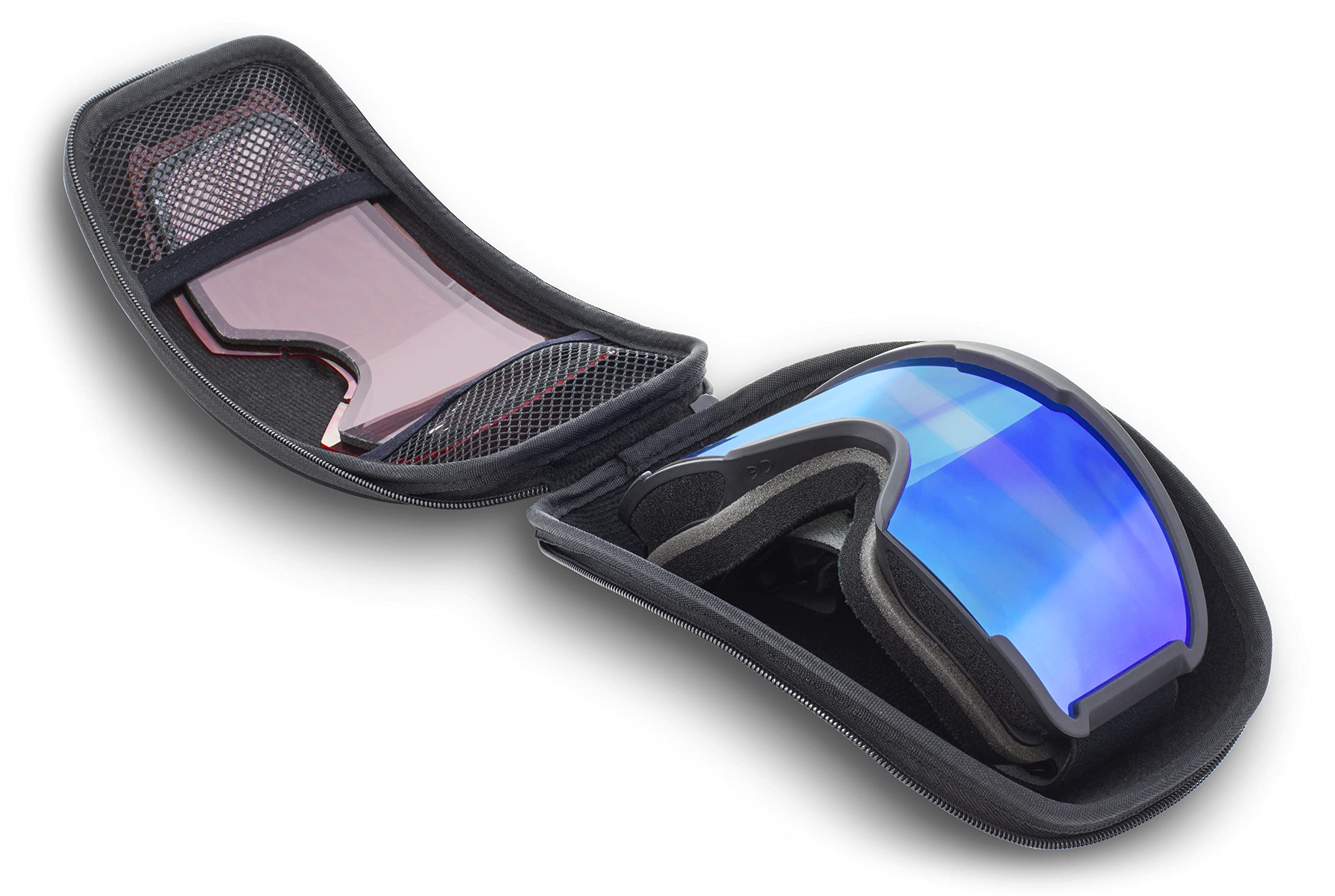 REKD Classic SnapFit Snow Goggle Kit Black & Sapphire, CAT2, With Extra Low Light Lens, Hard Case And Goggle Soc For Men Women Youth Kids Skiing Snowboarding Winter Sports (Black, Sapphire)