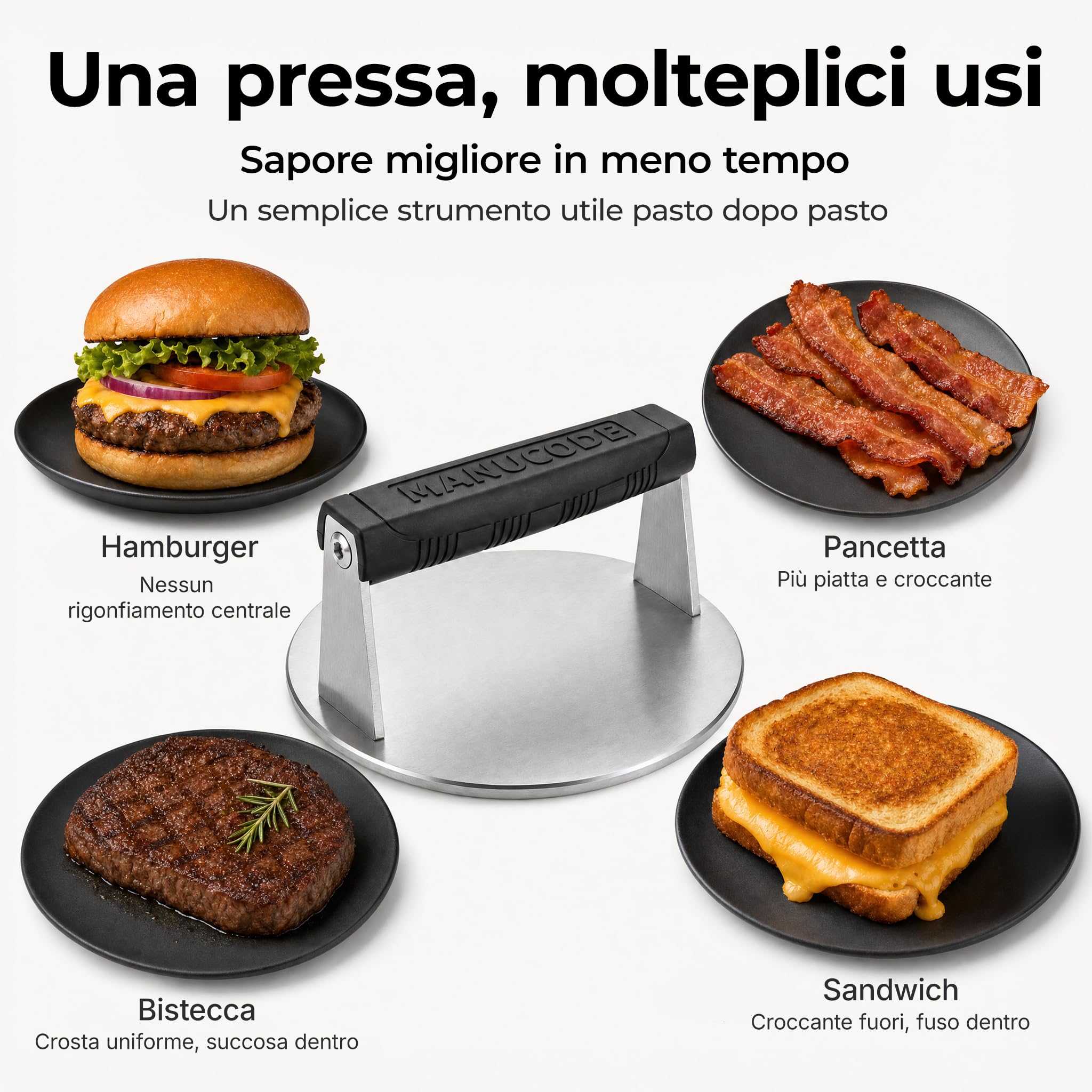 Spremiagrumi Smash, 1,47 kg, in acciaio inox 304, peso piatto da 20,5 cm, per hamburger, pancetta, bistecca e panini, lavabile in lavastoviglie, resistente al calore