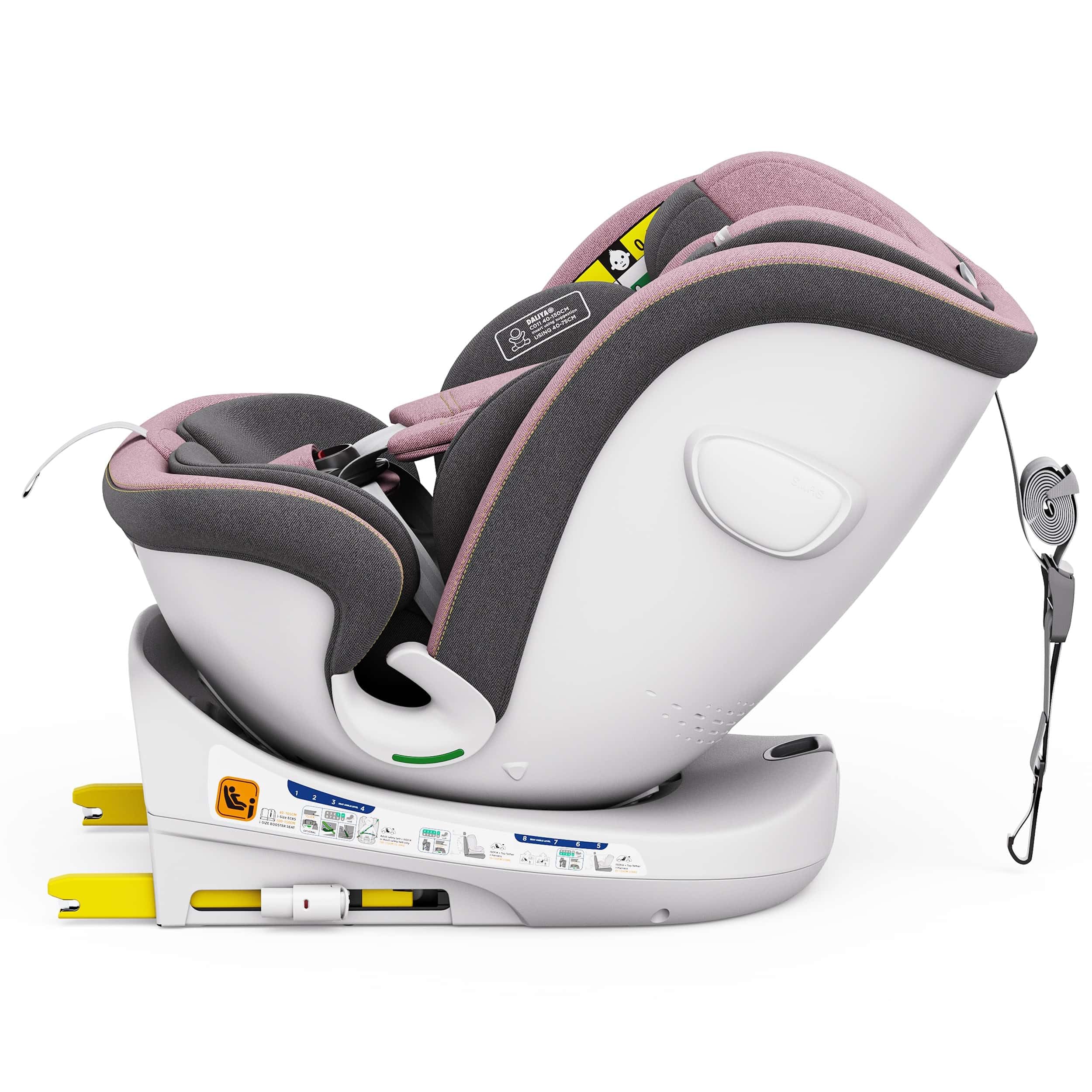 Daliya® Kindersitz ROTAZIONE | I-SIZE 40-150 cm | 8 Pos. | Isofix | (SIP) | Top Tether | 360° | 5 Punkt Gurt | Gruppe 0+ / I/II/III 0-36 KG | Neueste Zulassungs UN ECE Reg. 129 (Rosa)