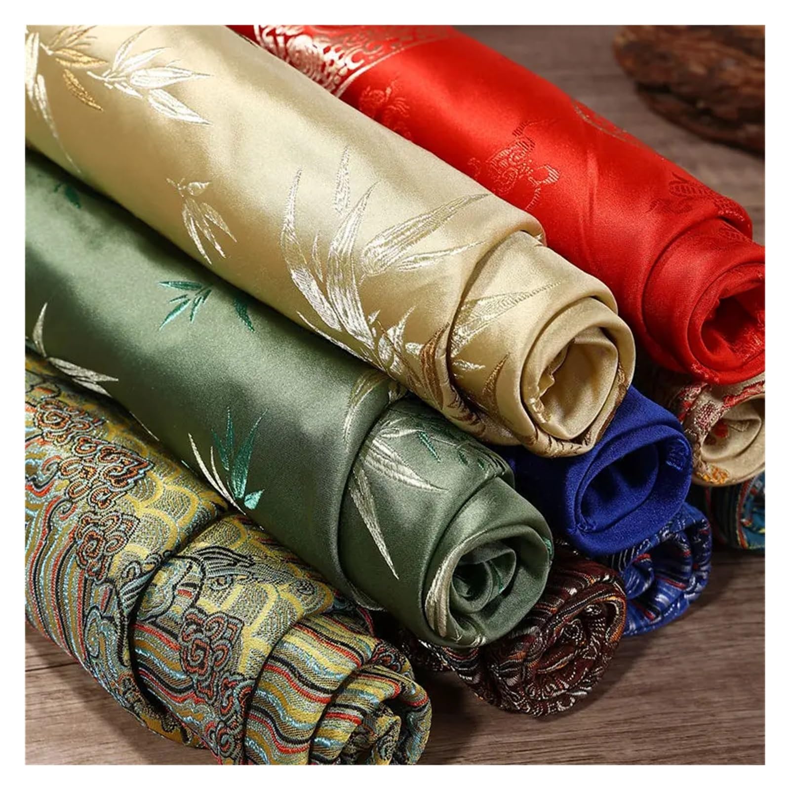 Tkanina żakardowa z brokatem poliestrowym | Wielokolorowy 100cmx150cm: Cheongsam, saszetka, szycie DIY(Red Rattan Flower)