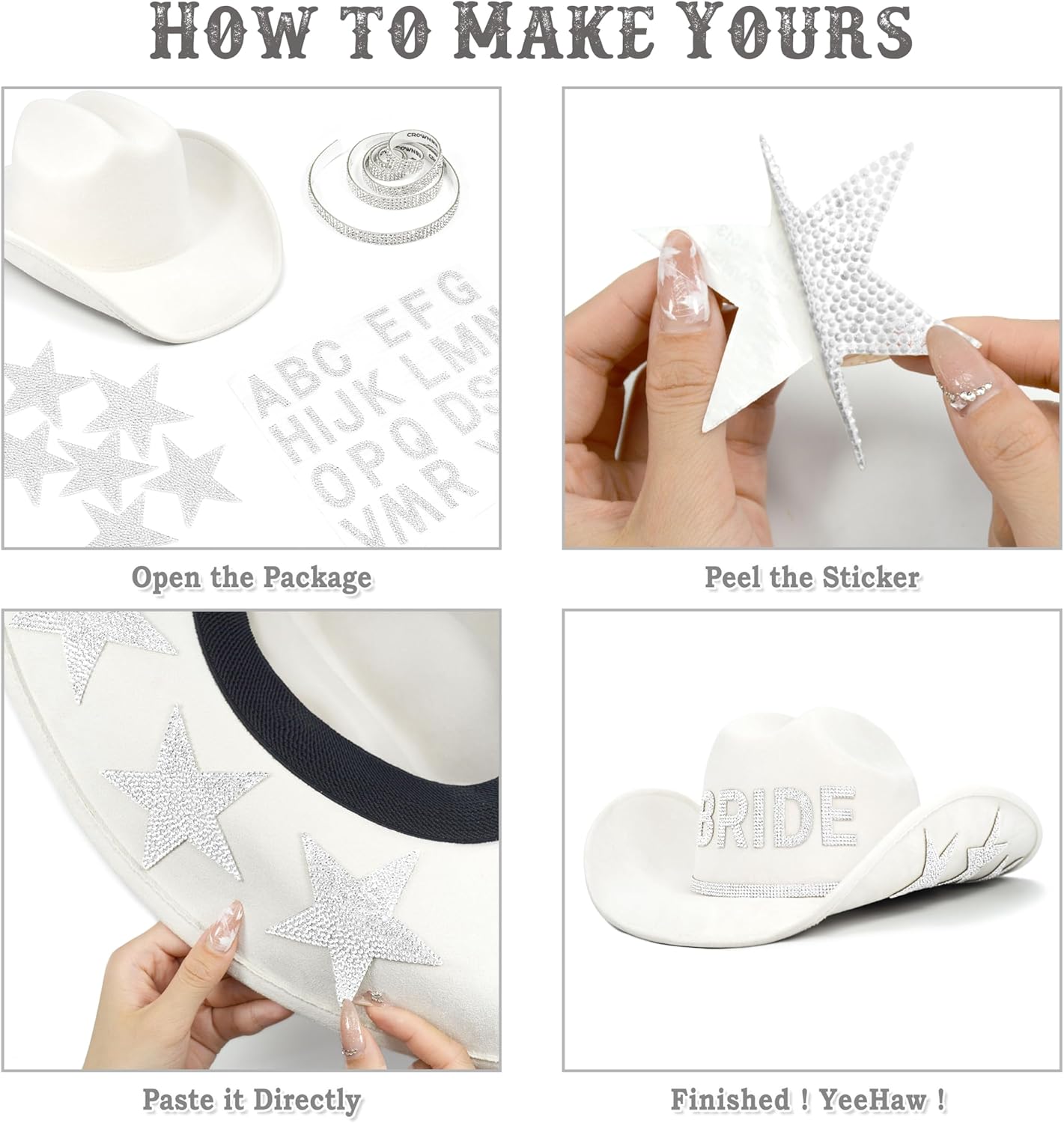 Keilin Cowboy Hats for Women Rhinestone Cowgirl Hat Felt Western Hat Nashville Bachelorette Party Disco DIY Cowgirl Outfits - Image 3