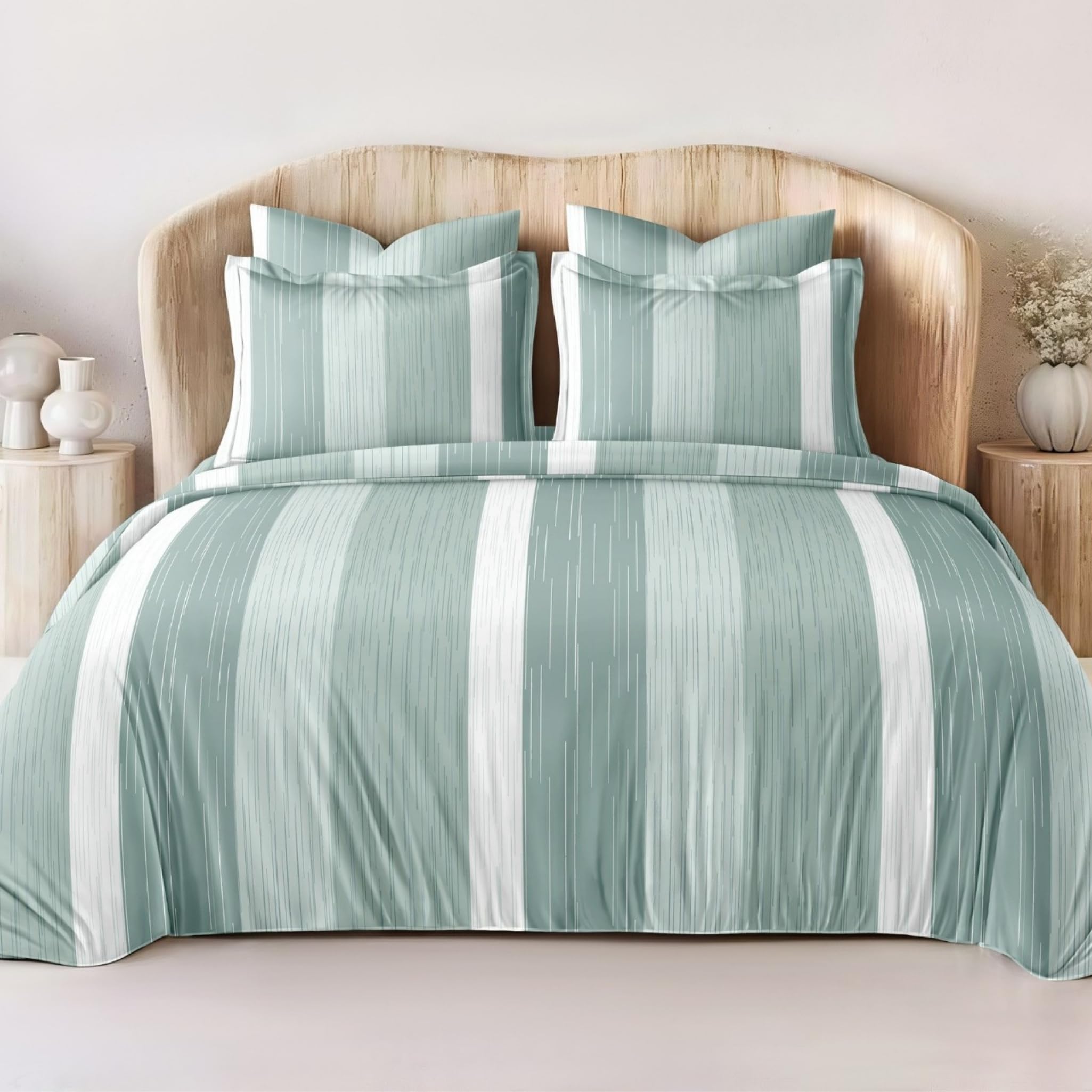 Raymond 100% Cotton Printed Double Bedsheet with 2 Pillow Covers | Soft Breathable King/Queen Size 108x108 Inch Mint Stripe Harmony Bed Sheet Set | Premium Home Furnishing-image-36