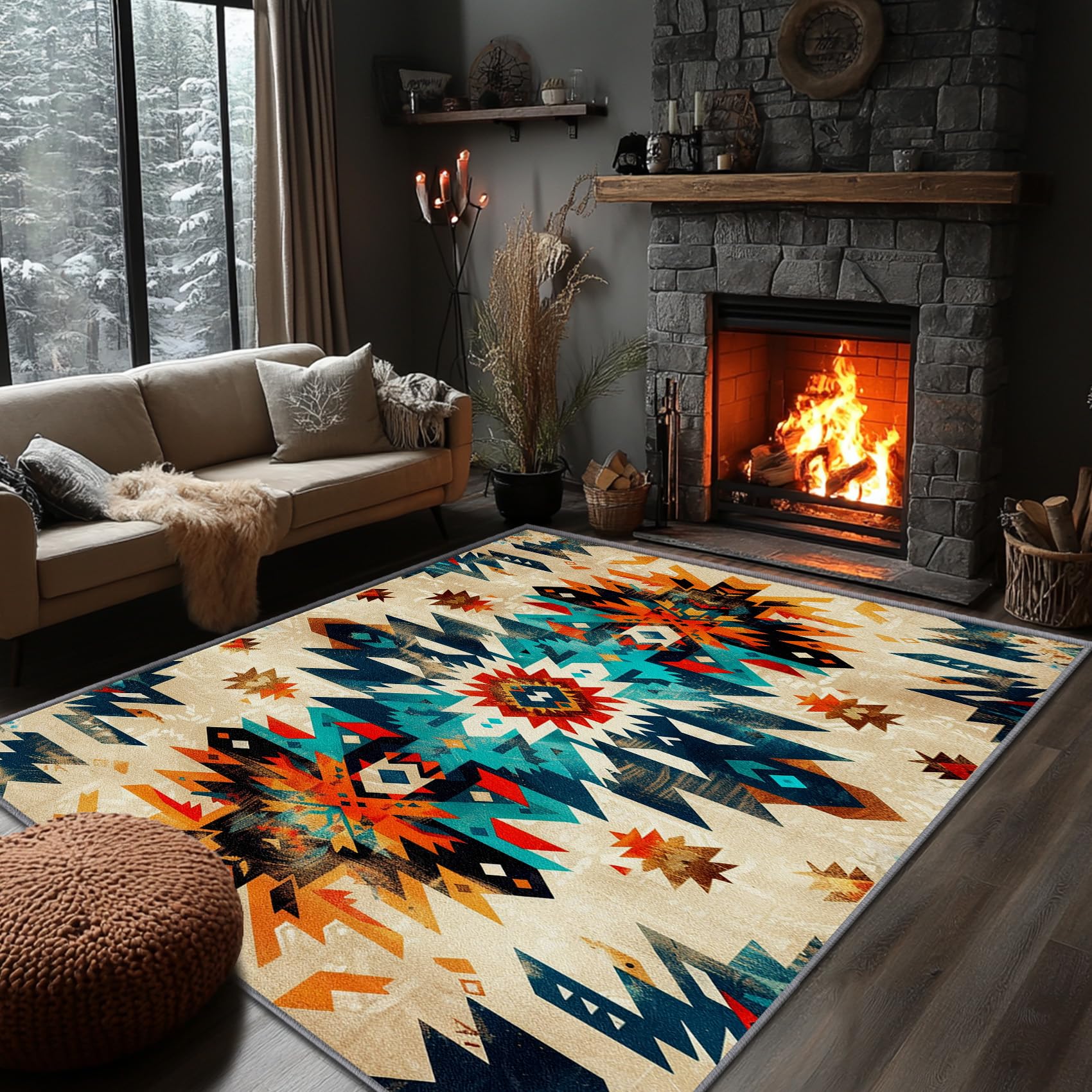 Yoozitrees Native American Rugs 3x5 - Native American Rug, 4x6 Rug, Southwestern Aztec Tribal Rustic Area Rug, Colorful Southwest Geometric Carpet,