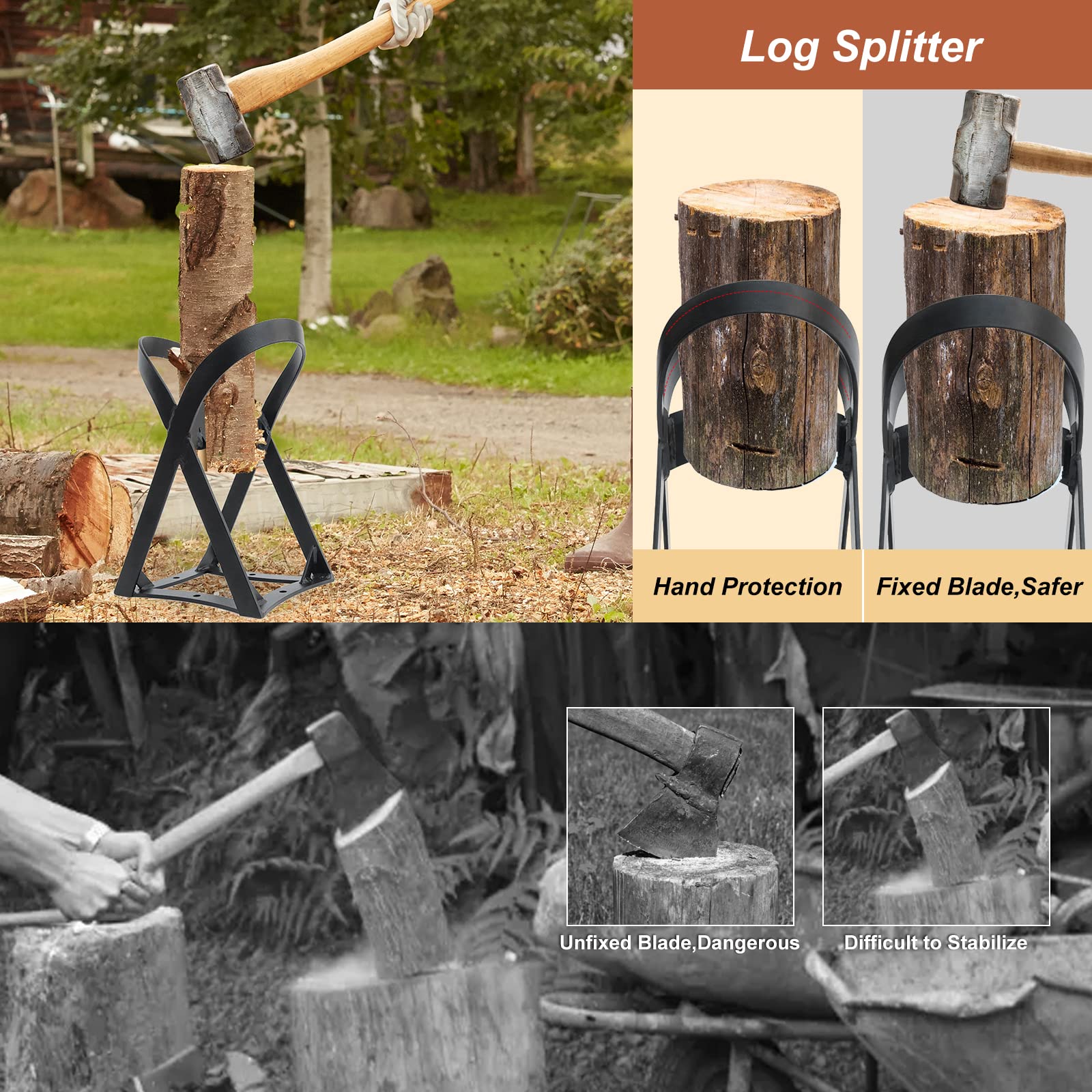 Separador de madera rápido,fácil portabilidad,cuña manual de encendido de hierro fundido,cortador de leña pesado,resistente a mano,separador de madera,de pie para casa y camping al aire libre(E)