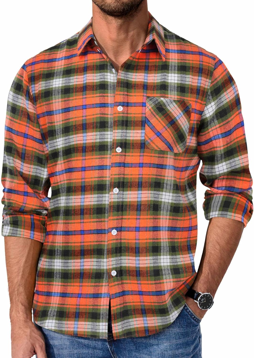 COOFANDY Mens Flannel Shirts Long Sleeve Plaid Button Down Shirt Casual Cotton Shirt with Pocket