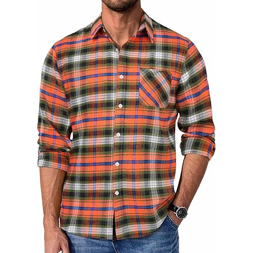 COOFANDY Mens Flannel Shirts Long Sleeve Plaid Button Down Shirt Casual Cotton Shirt with Pocket