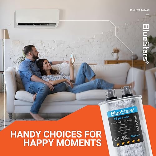 Miniatura 12 de BlueStars Condensador de arranque ovalado ultra duradero de 15 uf/MFD 370-440V CBB65 – Reemplazo para aire acondicionado de motor de CA, condensador