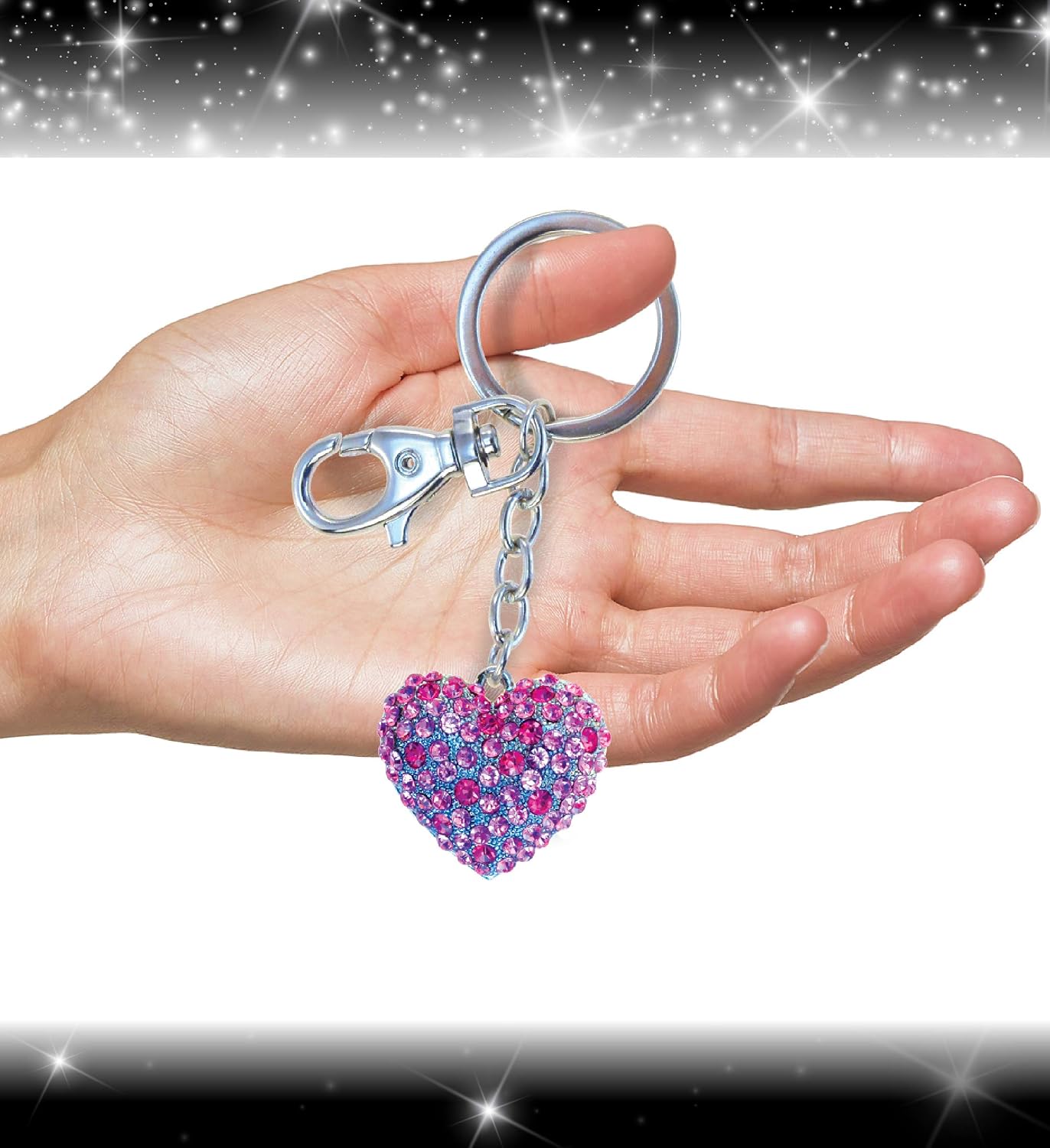Puzzled Pink Heart Cute Keychain - Silver 3D Sparkling Crystal Rhinestone image 4