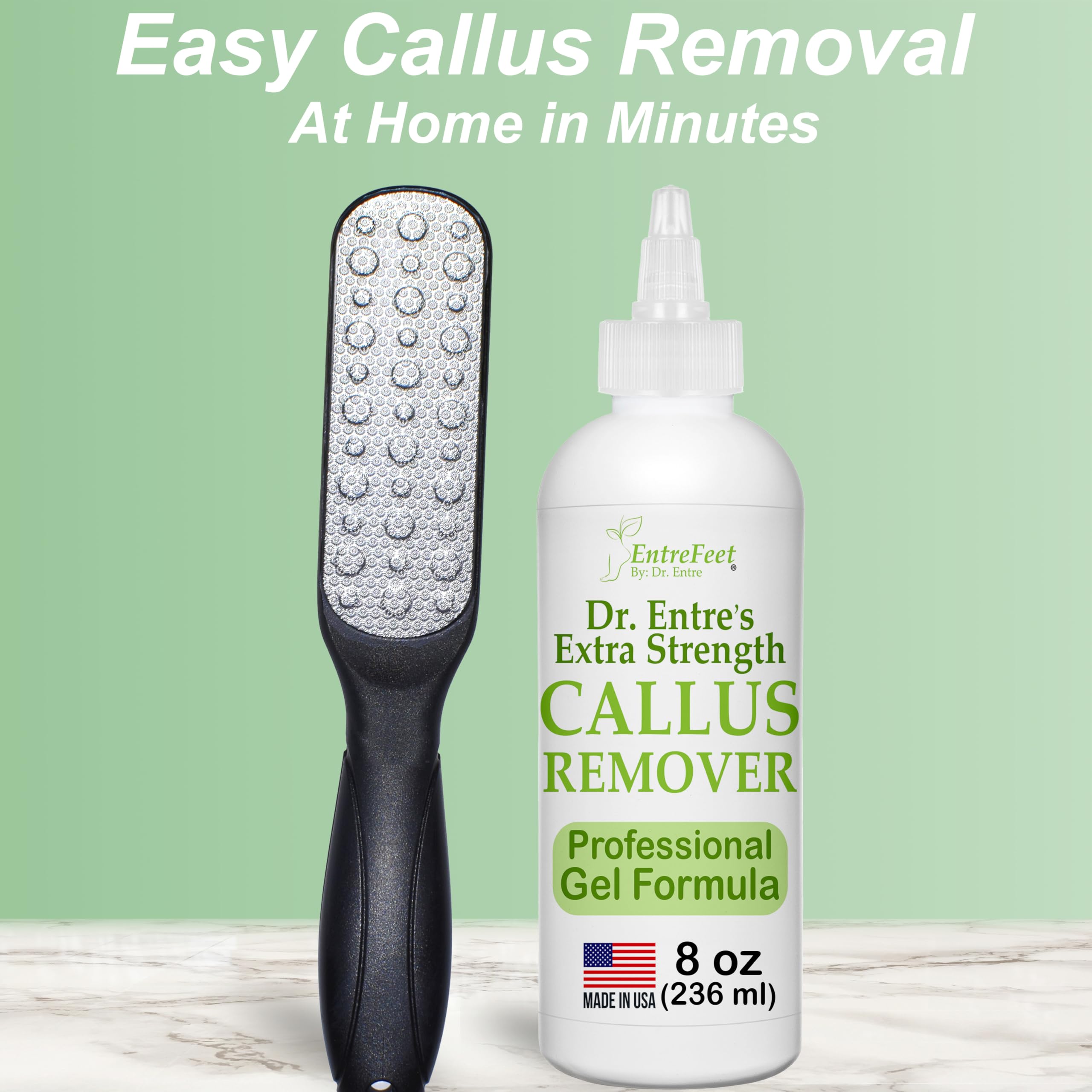 Gel removedor de callos y lima de pie de doble cara: removedor de callos extra fuerte de 8 oz para pies, cuidado del removedor de callos en los pies, suministros de herramientas de pedicura, kit de 5