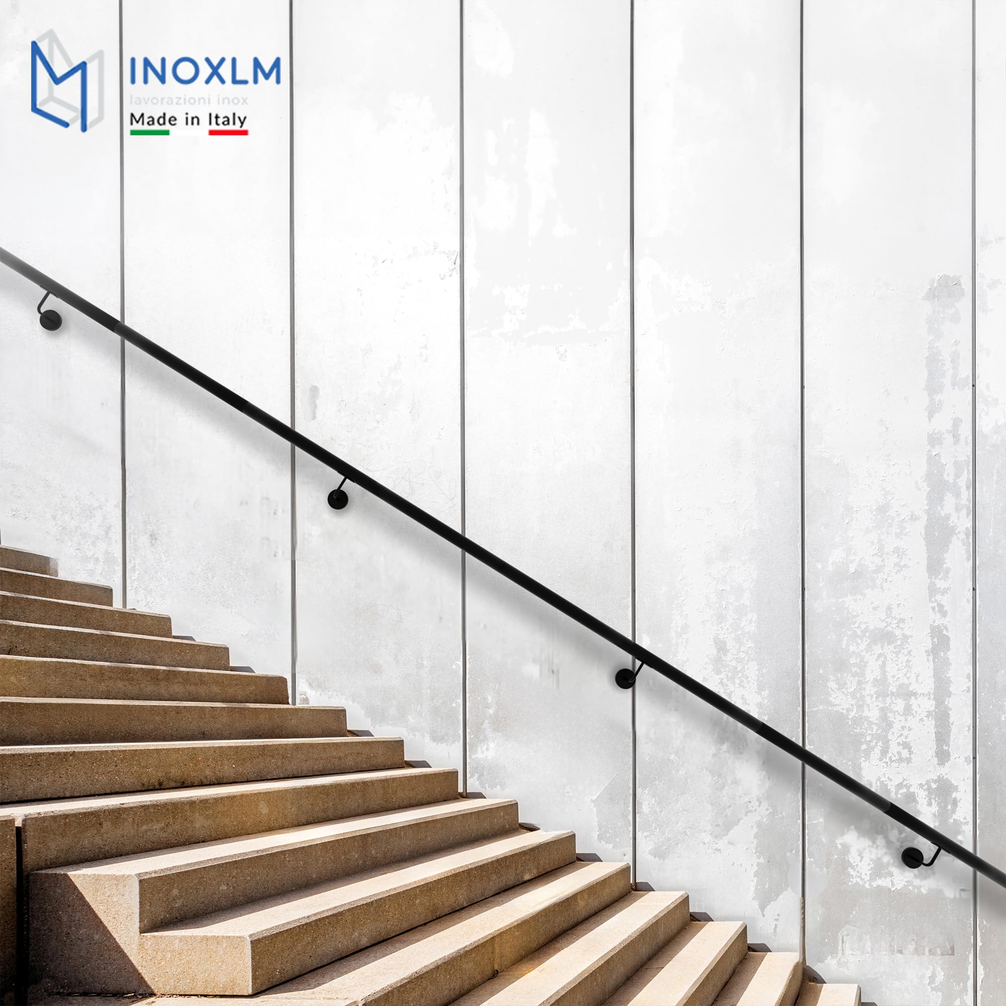INOXLM - Pasamanos 42,4 mm de acero pintado Negro | Pasamanos de acero fabricado en Italia color negro | Pasamanos de bricolaje marrón | Pasamanos escalera interior | Escalera exterior (190 cm,
