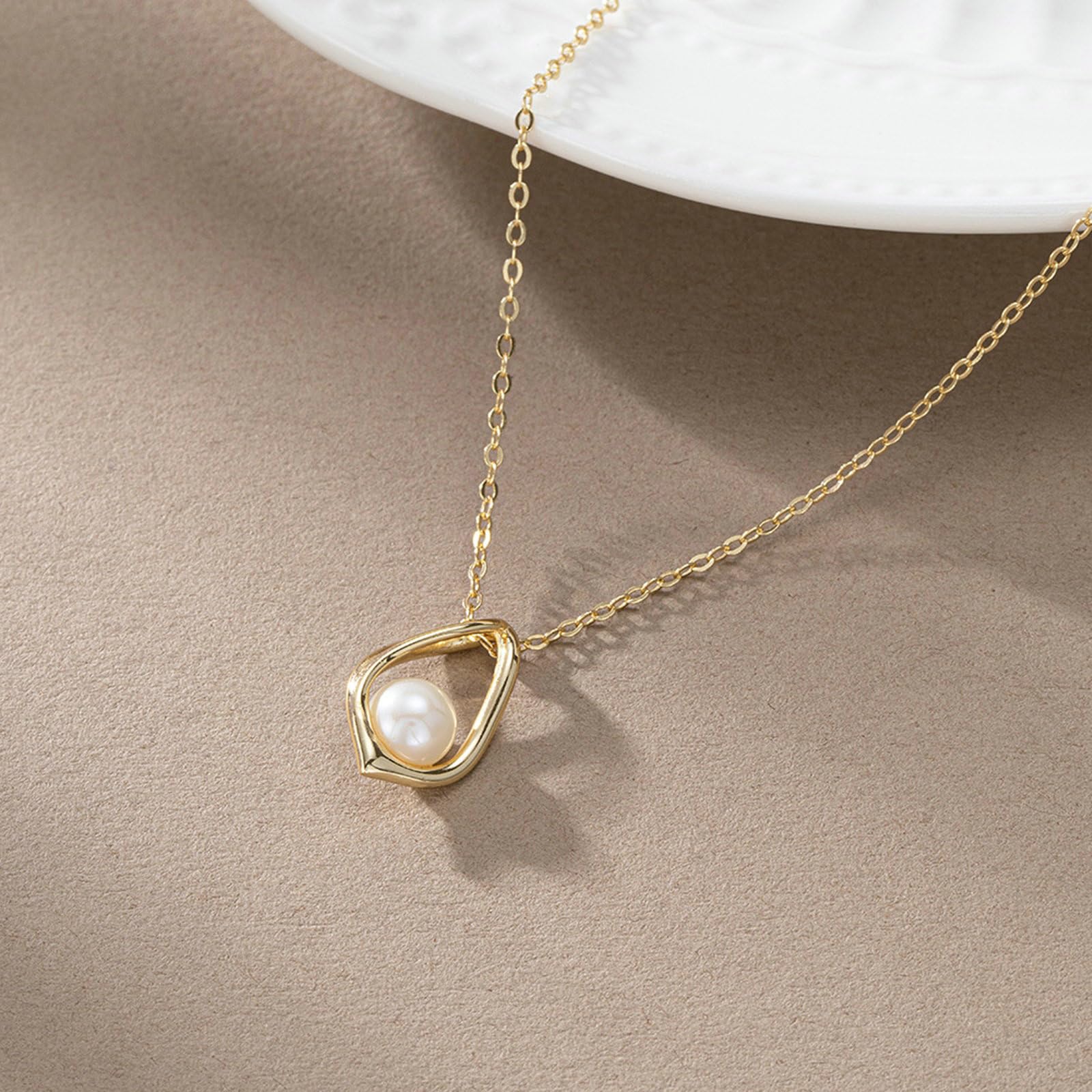 Collana Argento 925, Ciondolo a Goccia con Perla in Argento 925 per Donna Oro, Lunghezza 45cm