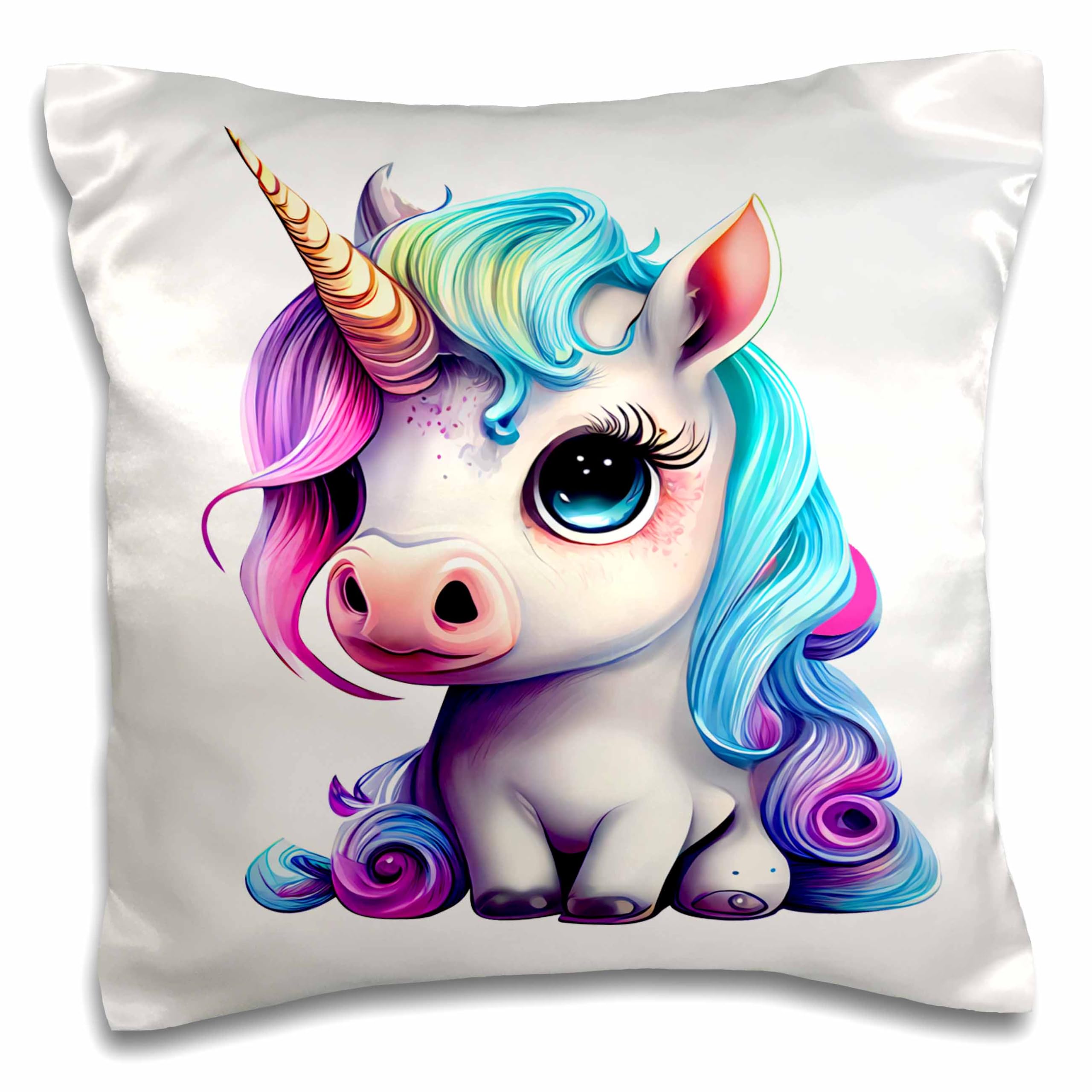3dRose 16x16 inch Pillow Case - Cute Rainbow Baby Unicorn Illustration Illustrations