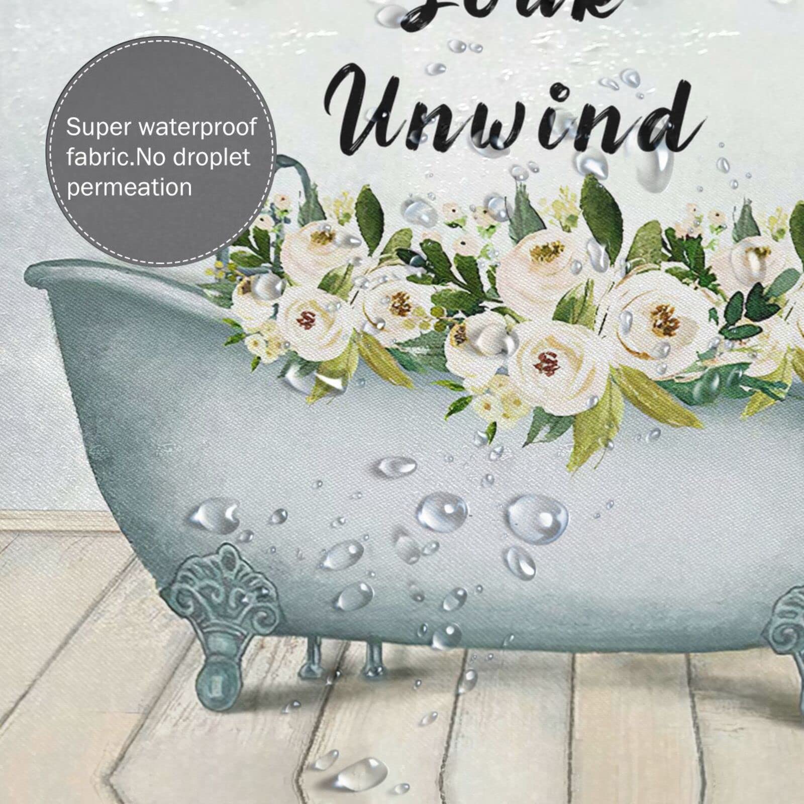 Rustic Farmhouse Flower Shower Curtain - Waterproof Polyester, 60x72 In, Includes 12 Hooks