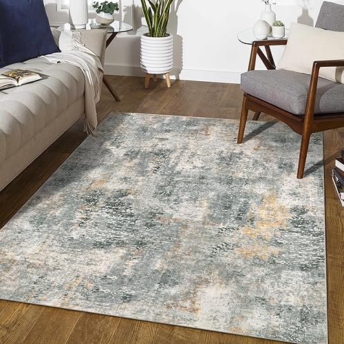 Lahome Alfombras lavables de 5 x 7 pies para sala de estar, alfombra moderna gris neutra y abstracta para dormitorio, antideslizante, alfombra de