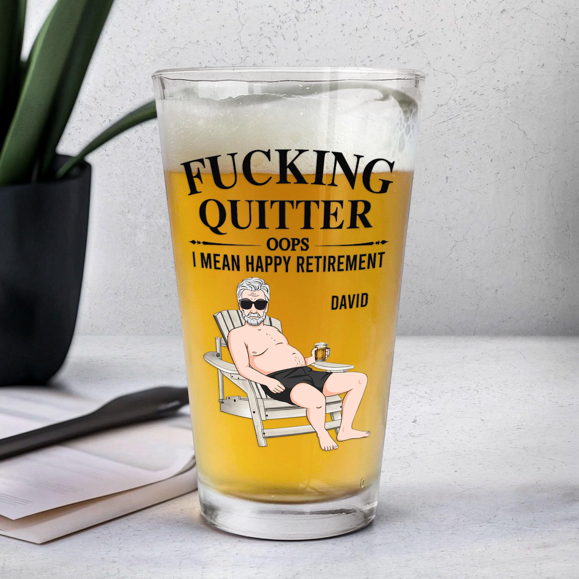 Macorner Personalized Beer Glass, Fucking Quitter Oops I Mean Happy Retirement, Unique Retired Gift Ideas for Coworkers Office, Colleagues, Bosses, Dad, Grandpa, Funny Retirement Present
