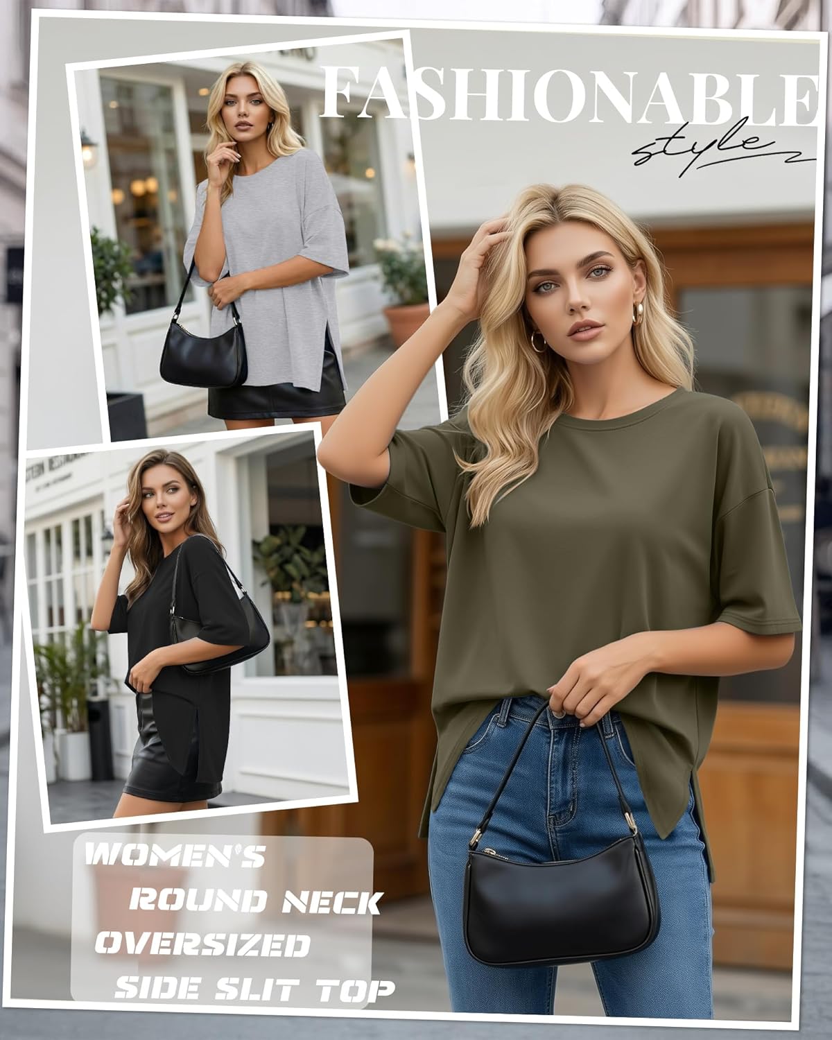 Huukeay 3 Pack Women's Oversized Gym T Shirts Short Sleeve Side Split Crewneck Tops Casual Summer Workout Baggy Basic Tee - Image 3