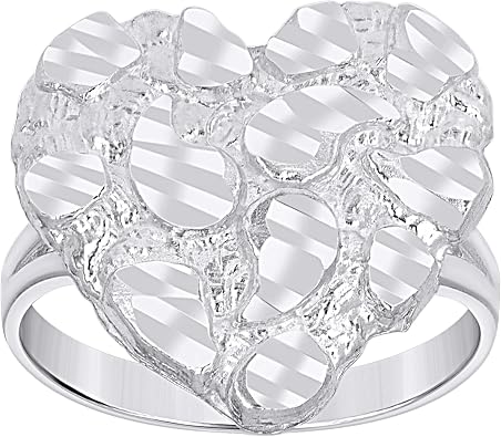 Jewels By Lux Sterling Silver Womens Heart Nugget Fashion Bridal Anniversary Engagement Wedding Ring